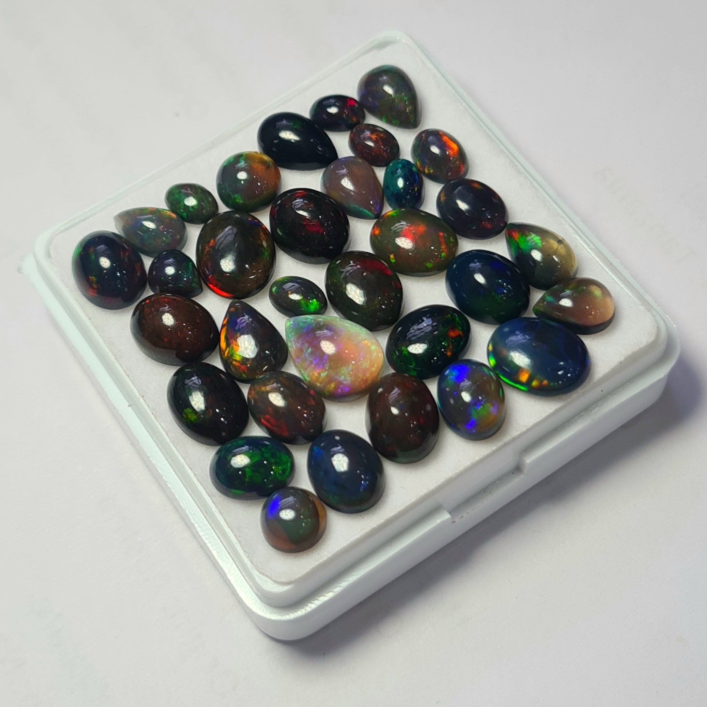 33Pcs of Natural Black Smoked Opal Cabochons | 6–11mm  | Shape-Mix - The LabradoriteKing