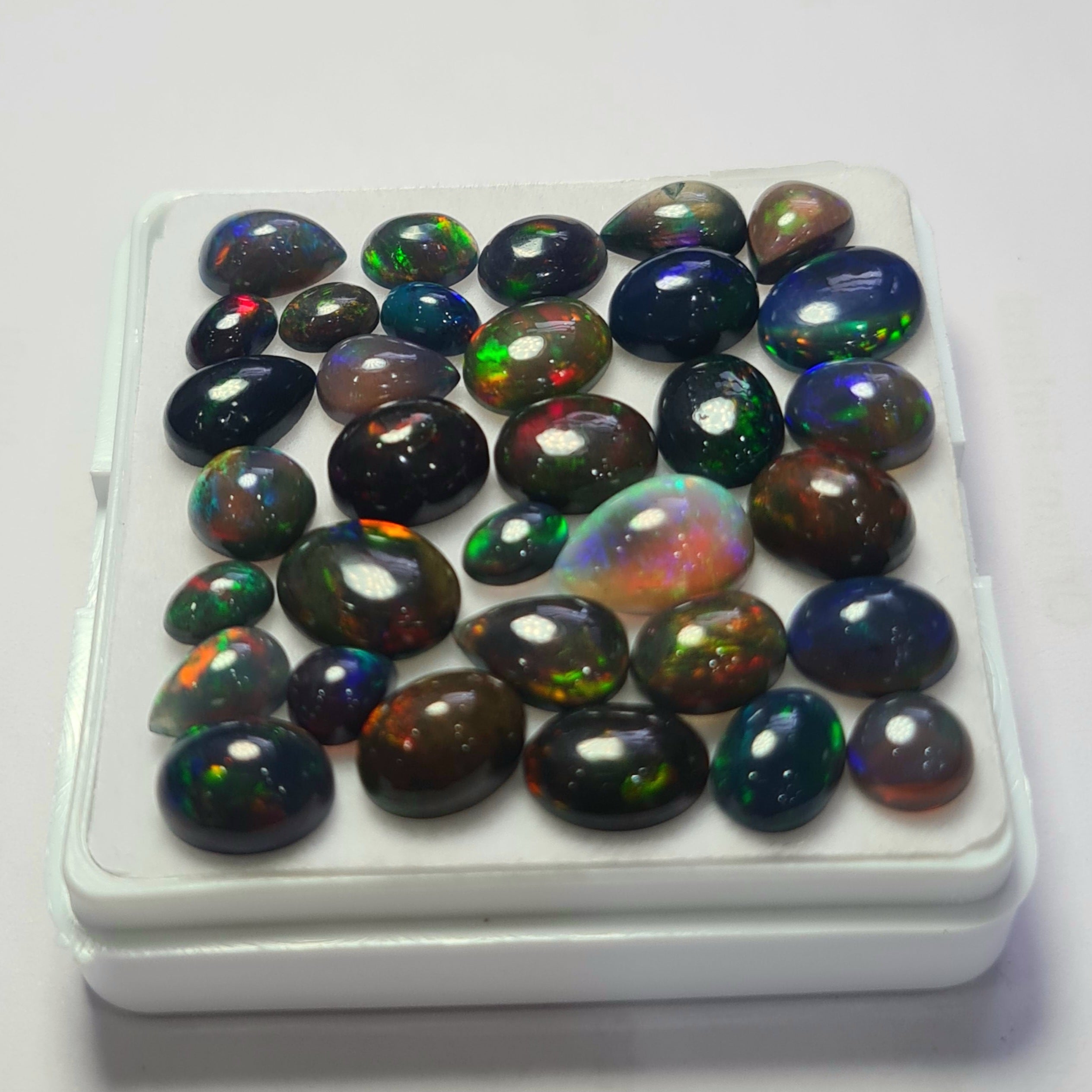 33Pcs of Natural Black Smoked Opal Cabochons | 6–11mm  | Shape-Mix - The LabradoriteKing