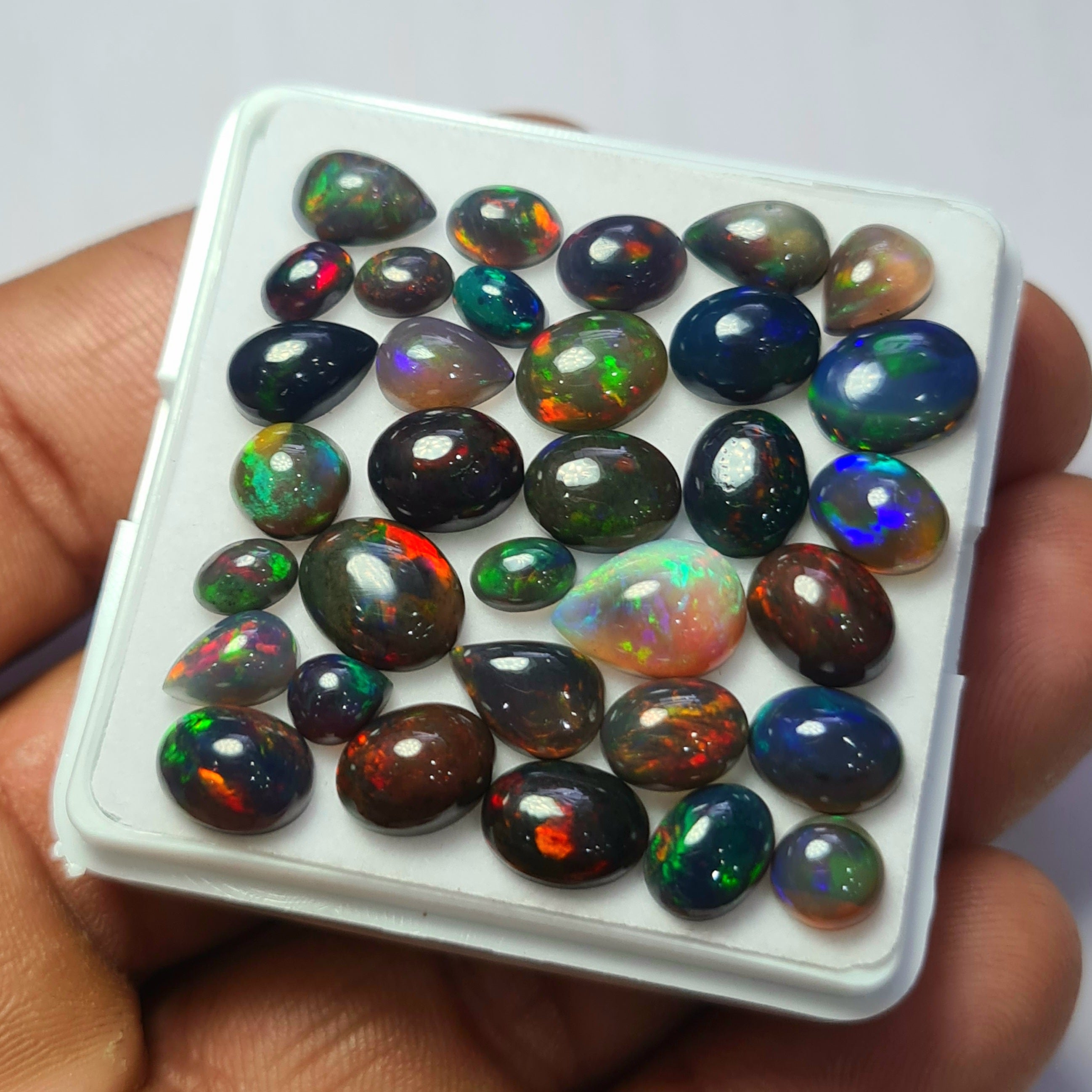 33Pcs of Natural Black Smoked Opal Cabochons | 6–11mm  | Shape-Mix - The LabradoriteKing