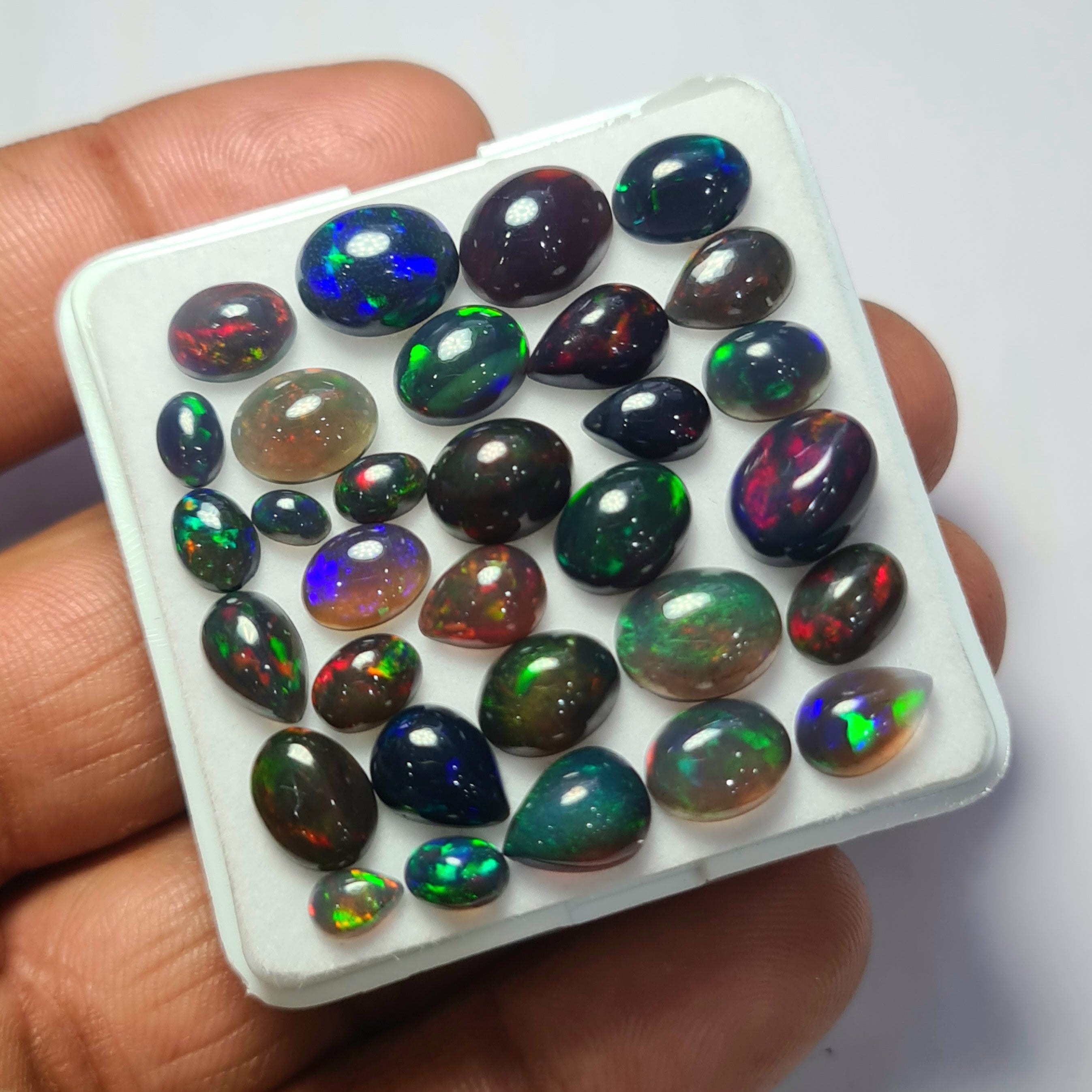 31Pcs of Natural Black Smoked Opal Cabochons | 5–10mm  | Shape-Mix - The LabradoriteKing