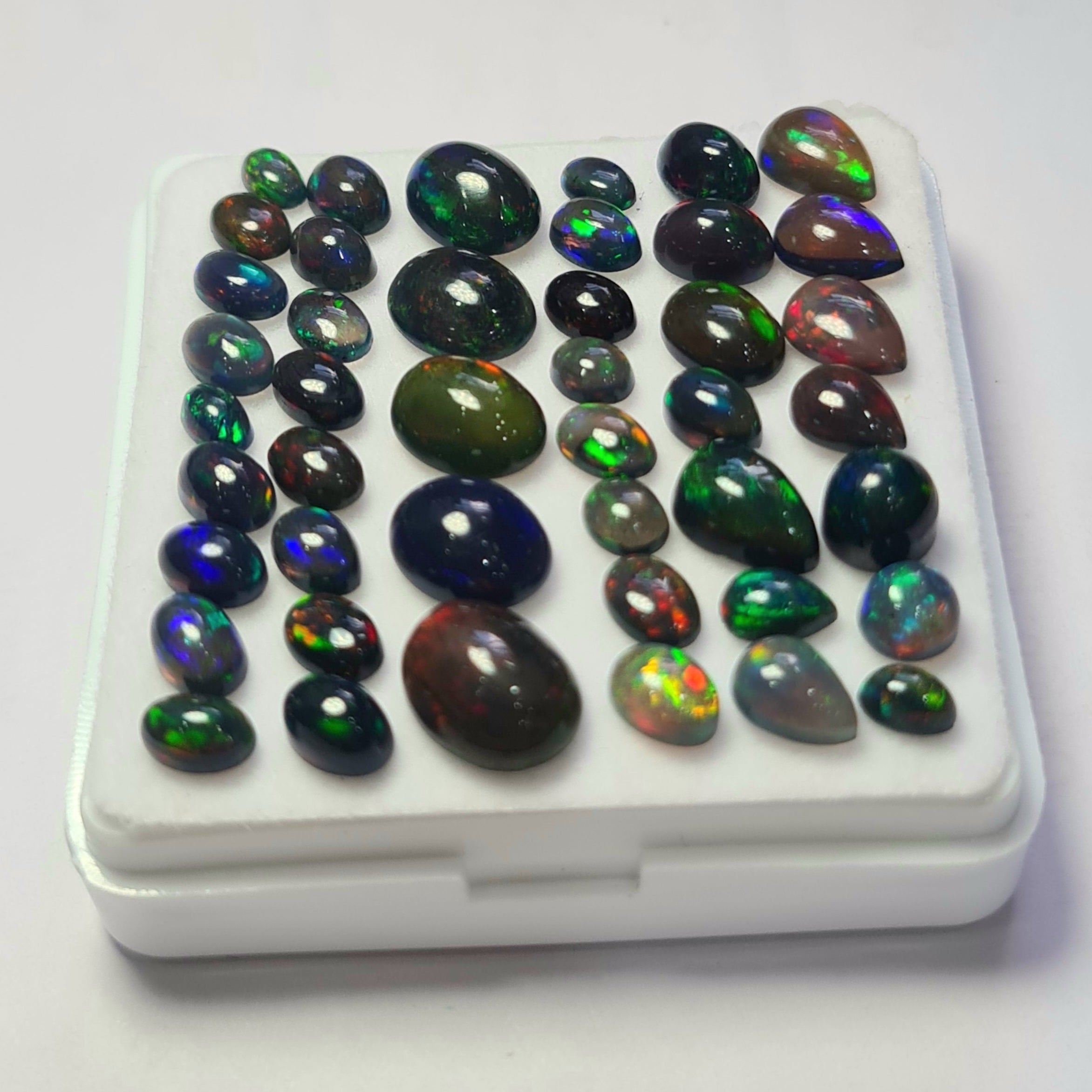 42Pcs of Natural Black Smoked Opal Cabochons | 5–10mm  | Shape-Mix - The LabradoriteKing