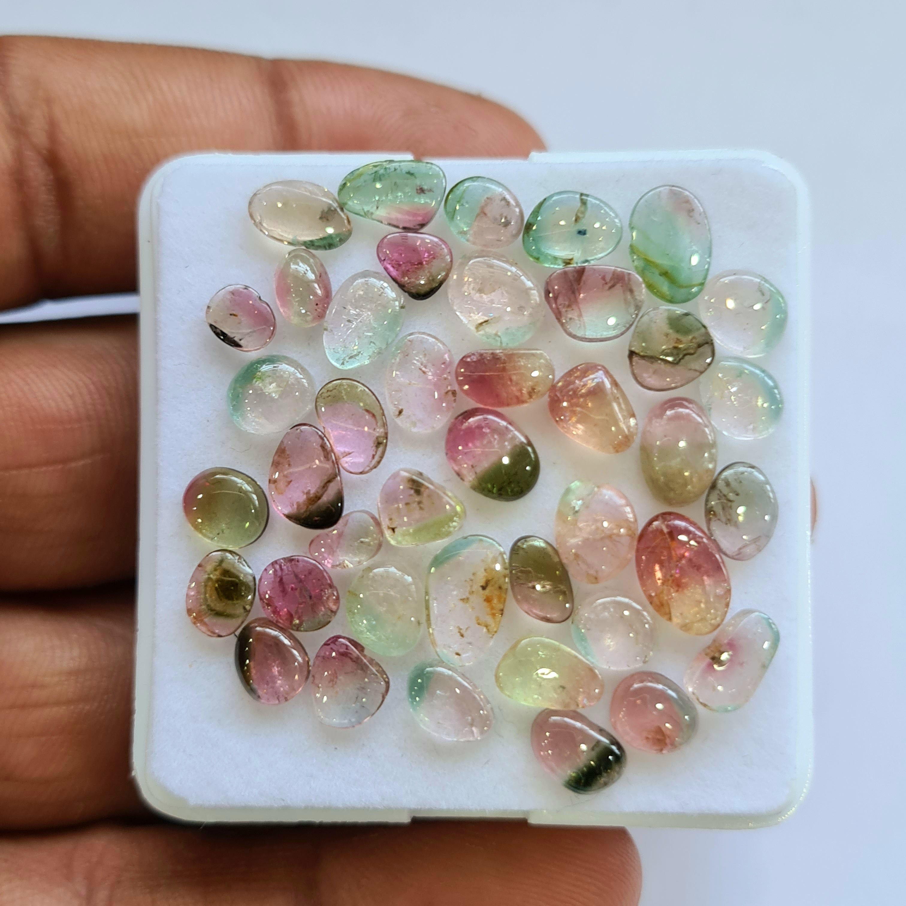 41 Pcs Natural Multi Tourmaline Cabochon | Mix | Size: 5-9mm - The LabradoriteKing