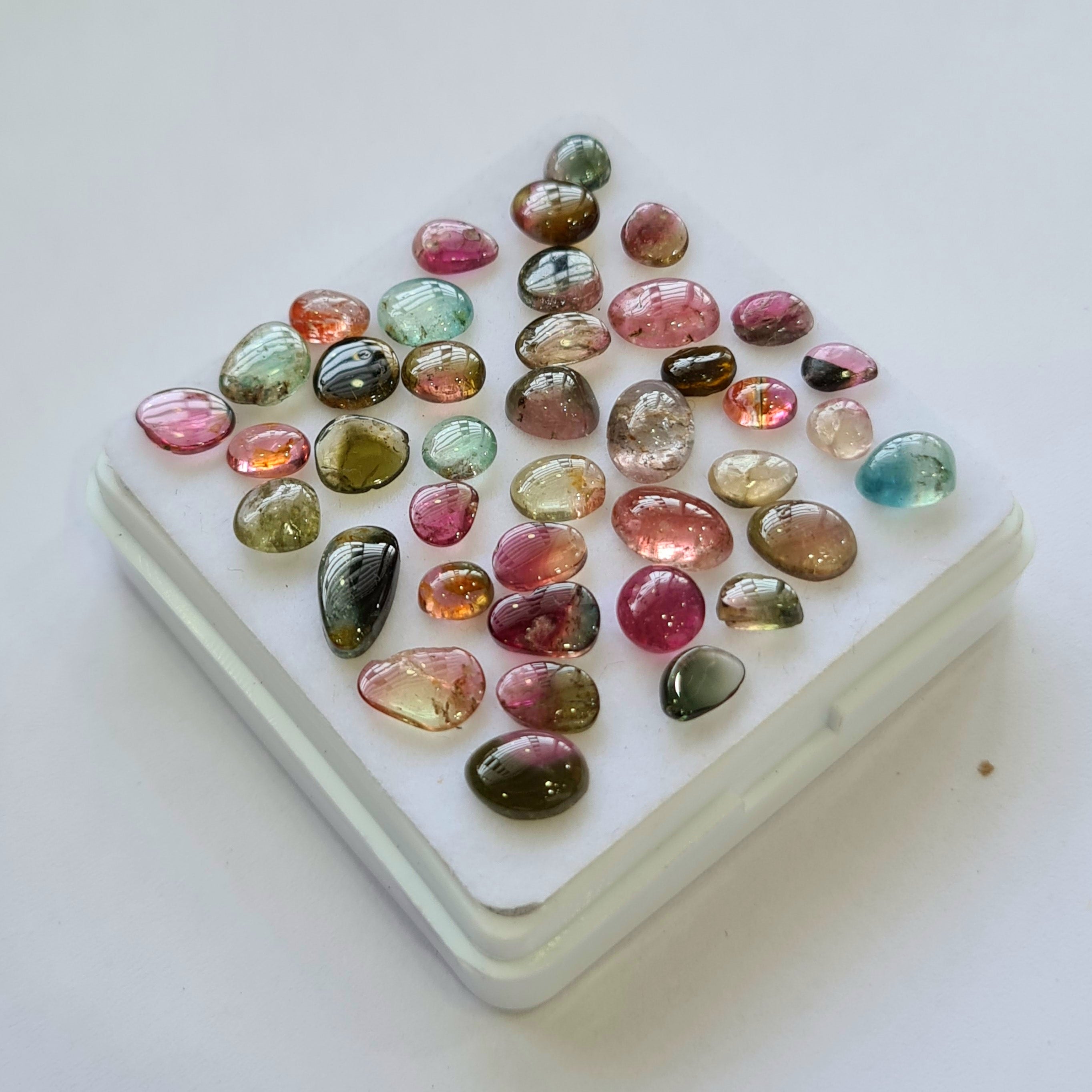 40 Pcs Natural Multi Tourmaline Cabochon | Mix | Size: 5-9mm - The LabradoriteKing