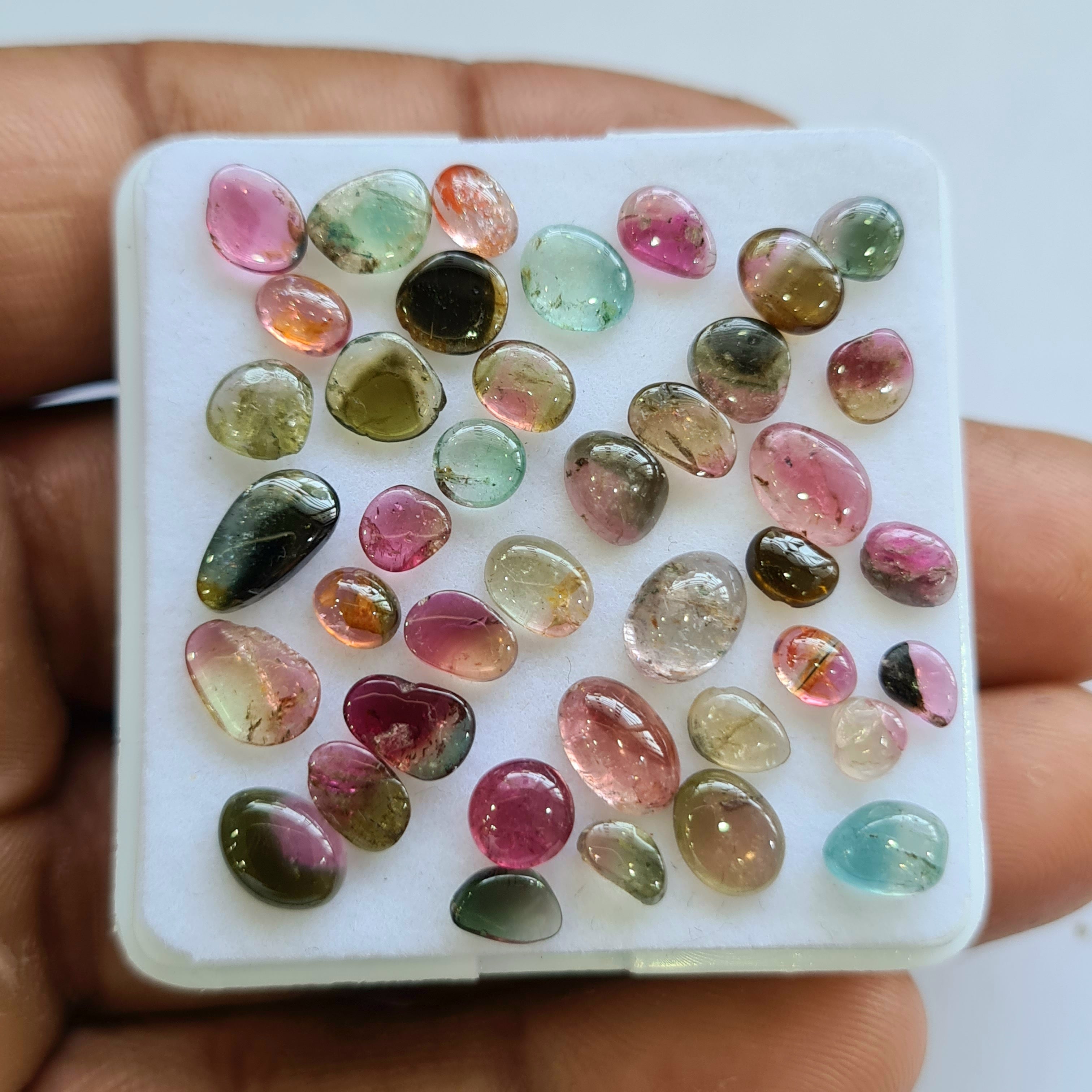 40 Pcs Natural Multi Tourmaline Cabochon | Mix | Size: 5-9mm - The LabradoriteKing