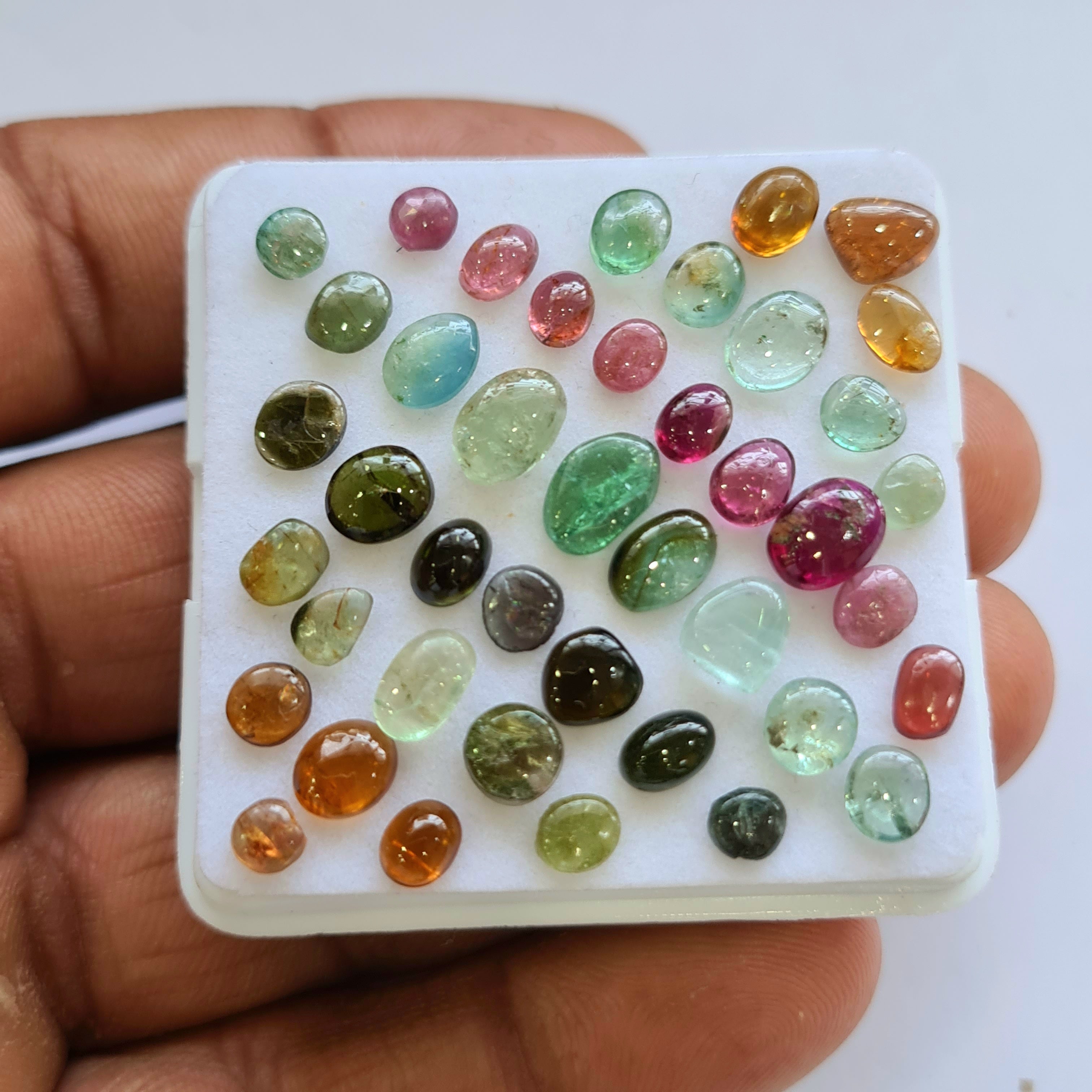 42 Pcs Natural Multi Tourmaline Cabochon | Mix | Size: 4-8mm - The LabradoriteKing