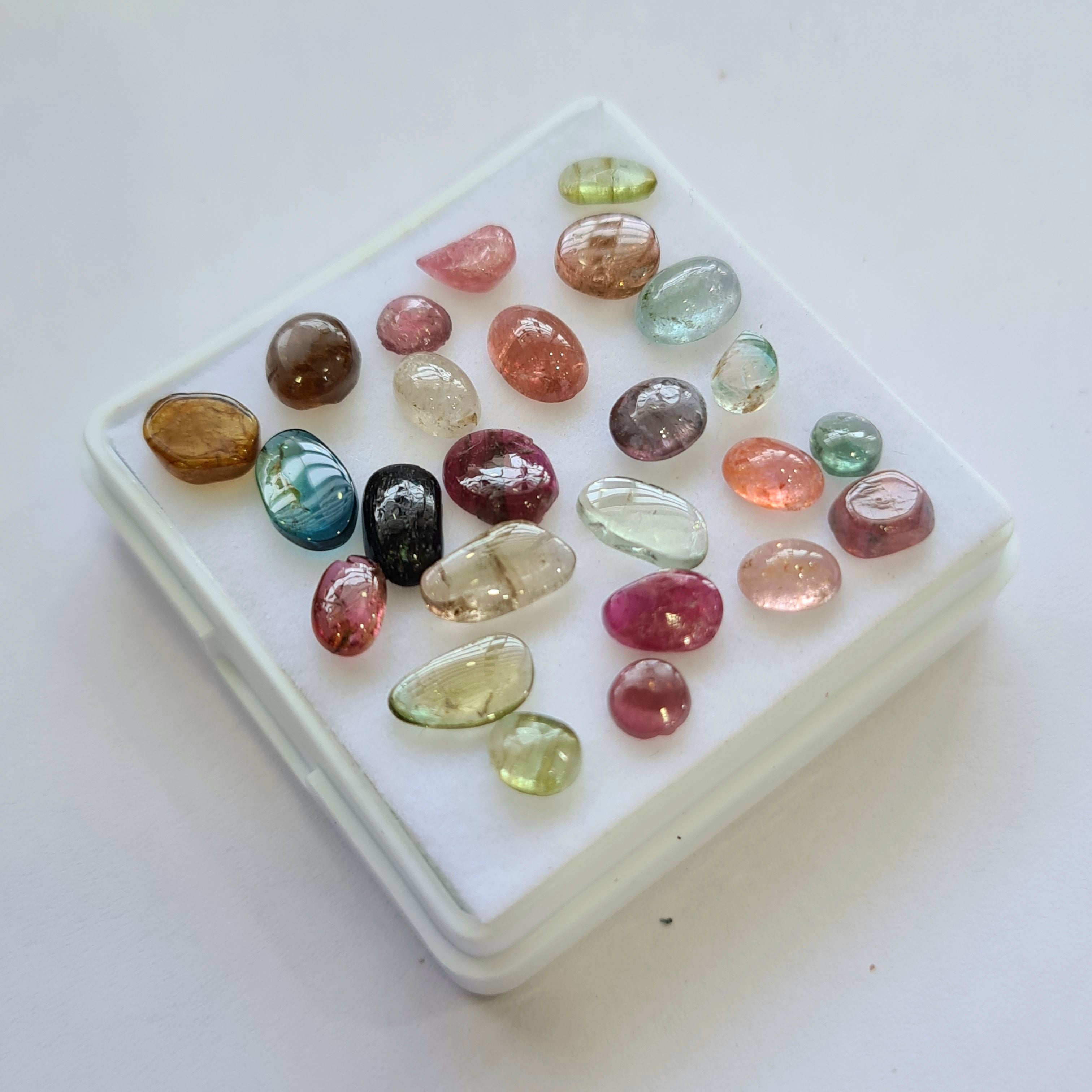 25 Pcs Natural Multi Tourmaline Cabochon | Mix | Size: 4-9mm - The LabradoriteKing