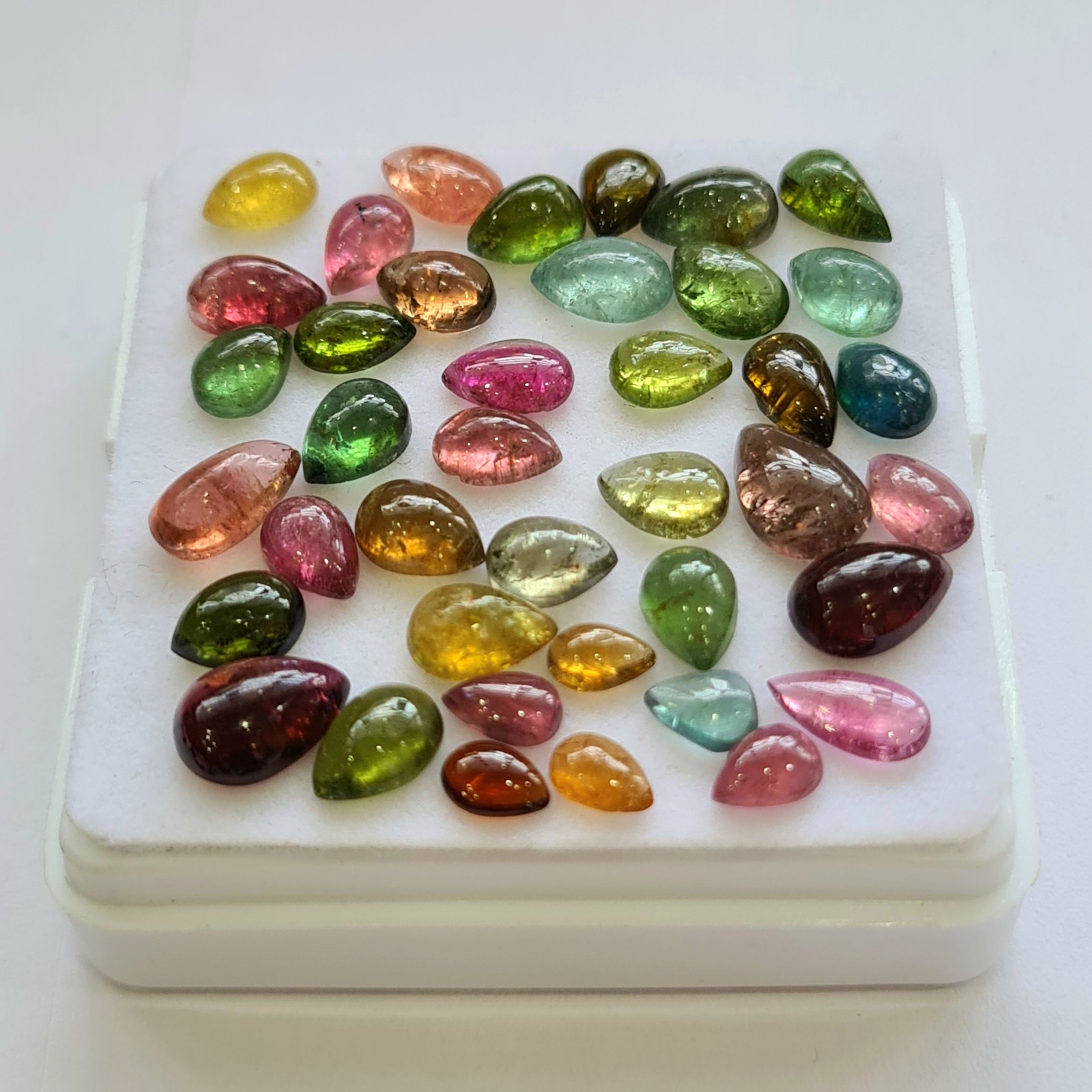 40 Pcs Natural Multi Tourmaline Cabochon | Pear | Size: 5-9mm - The LabradoriteKing