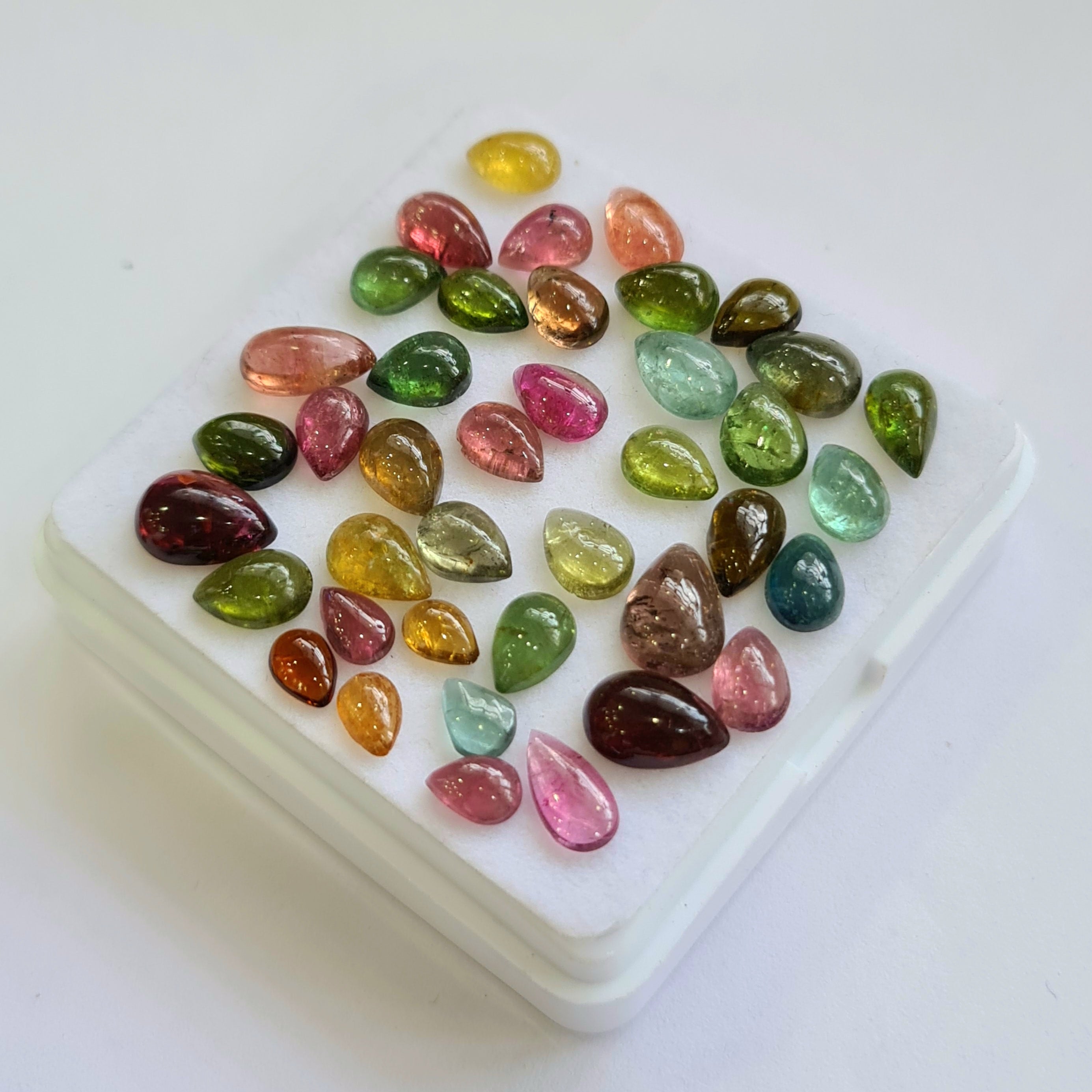 40 Pcs Natural Multi Tourmaline Cabochon | Pear | Size: 5-9mm - The LabradoriteKing