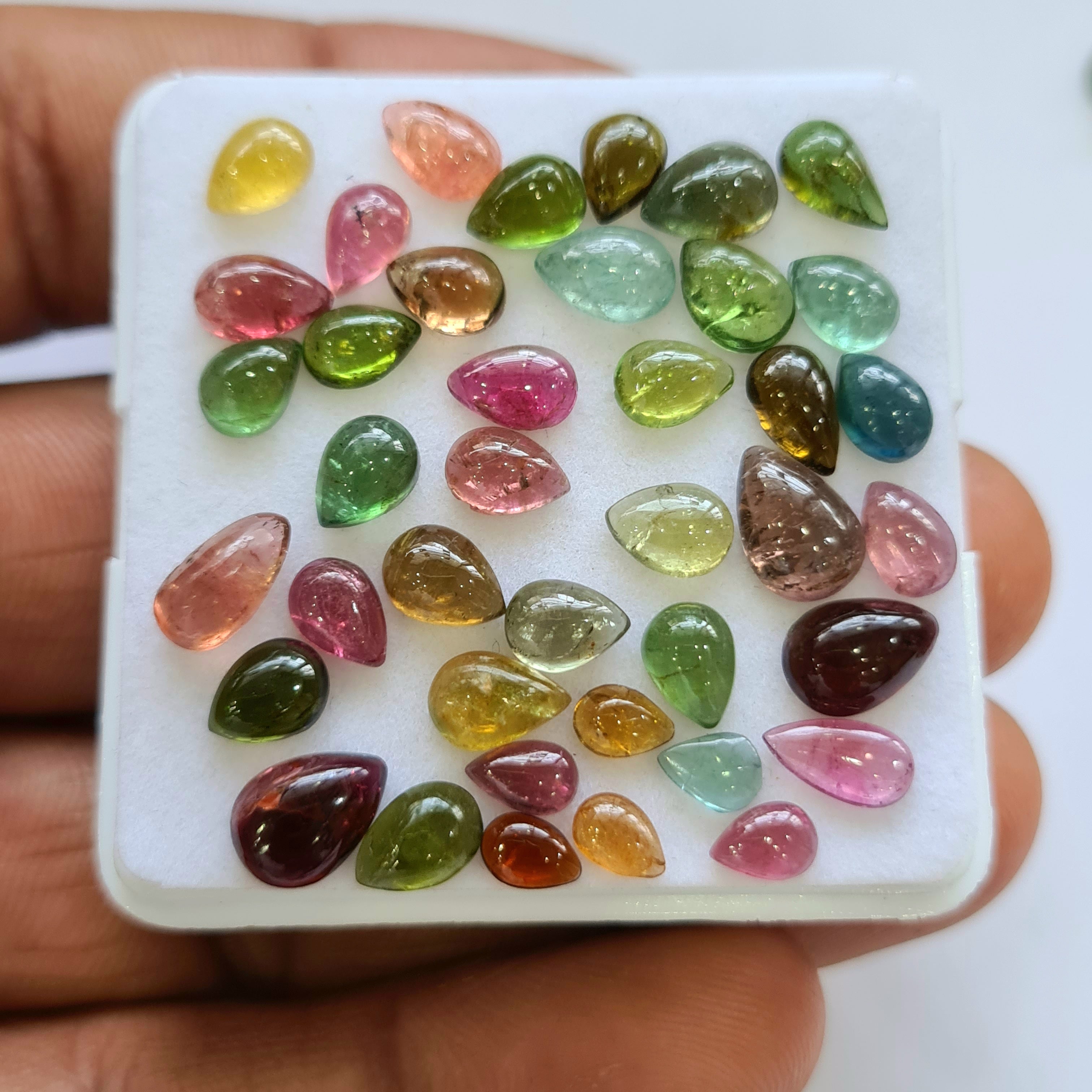 40 Pcs Natural Multi Tourmaline Cabochon | Pear | Size: 5-9mm - The LabradoriteKing