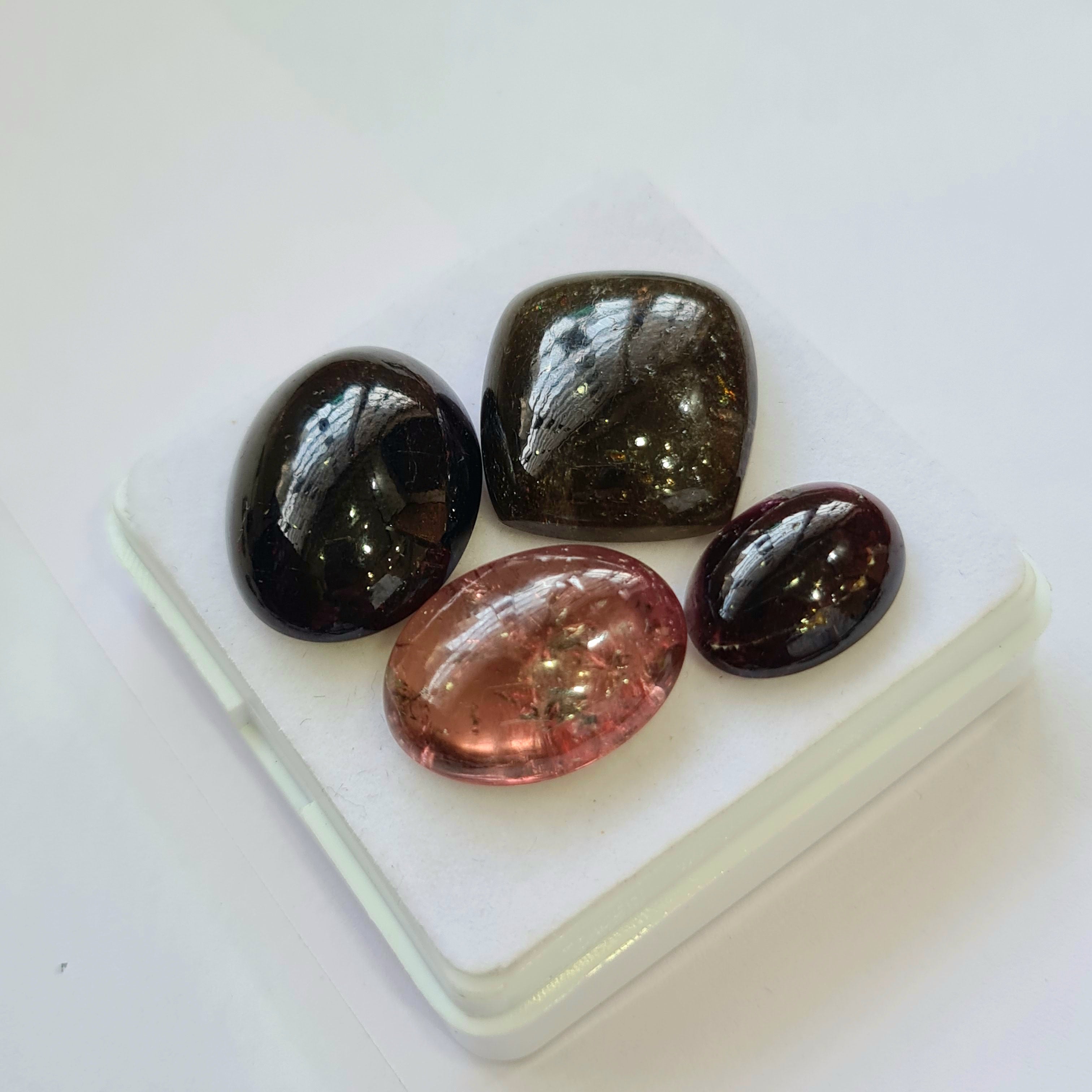 4 Pcs Natural Multi Tourmaline Cabochon | Mix | Size: 16-23mm - The LabradoriteKing