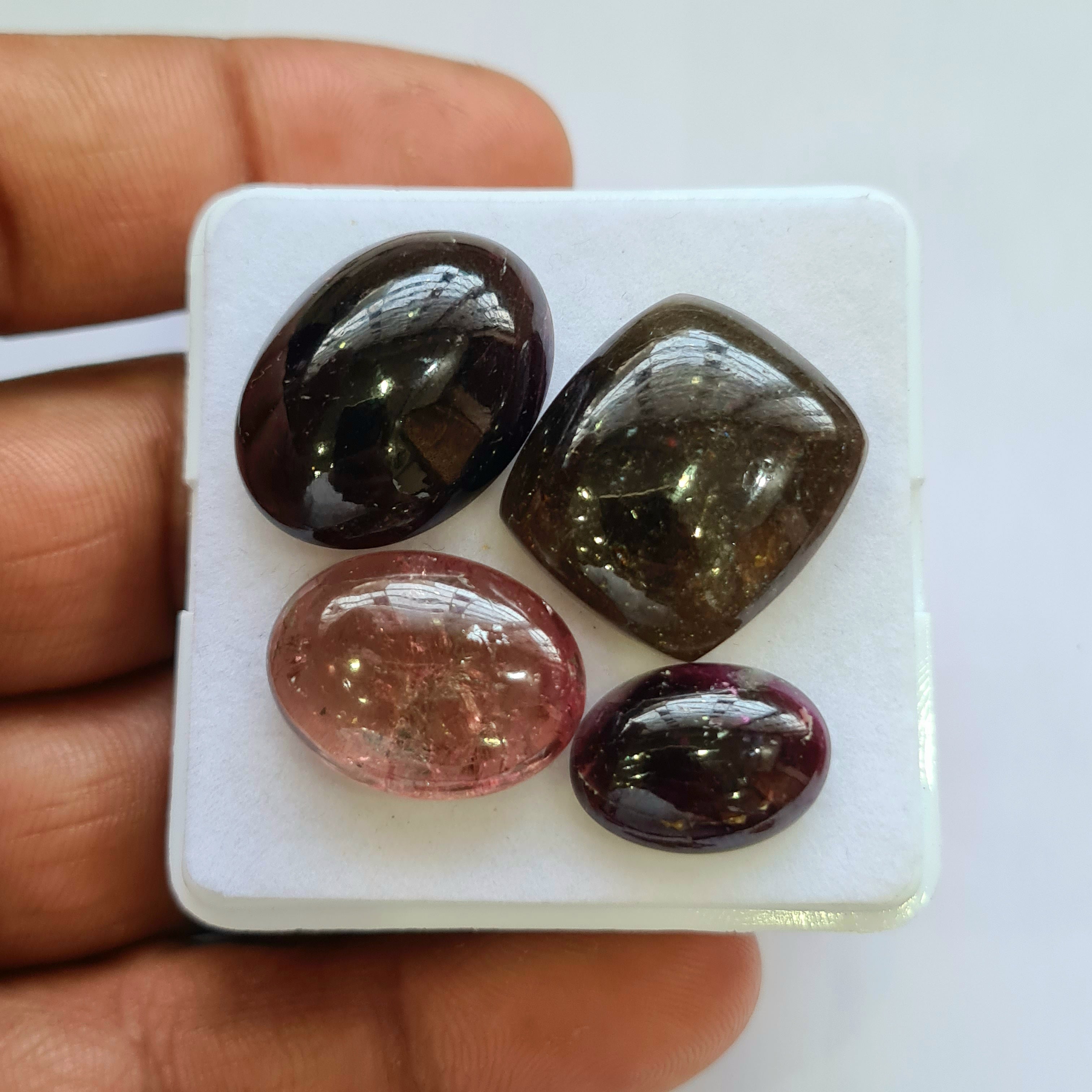 4 Pcs Natural Multi Tourmaline Cabochon | Mix | Size: 16-23mm - The LabradoriteKing