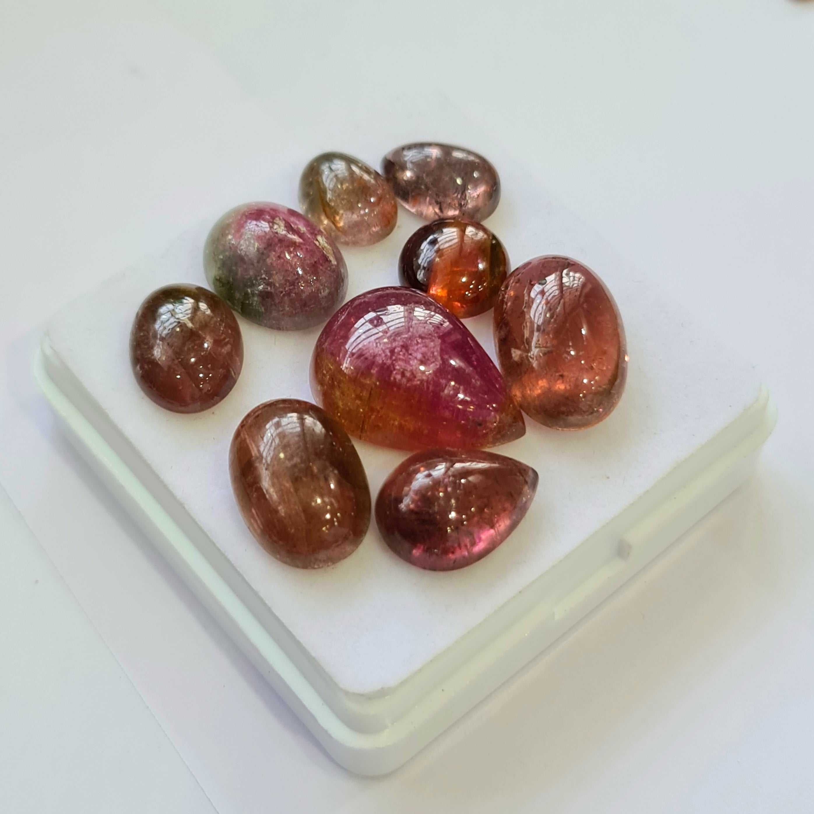 9 Pcs Natural Multi Tourmaline Cabochon | Mix | Size: 10-19mm - The LabradoriteKing