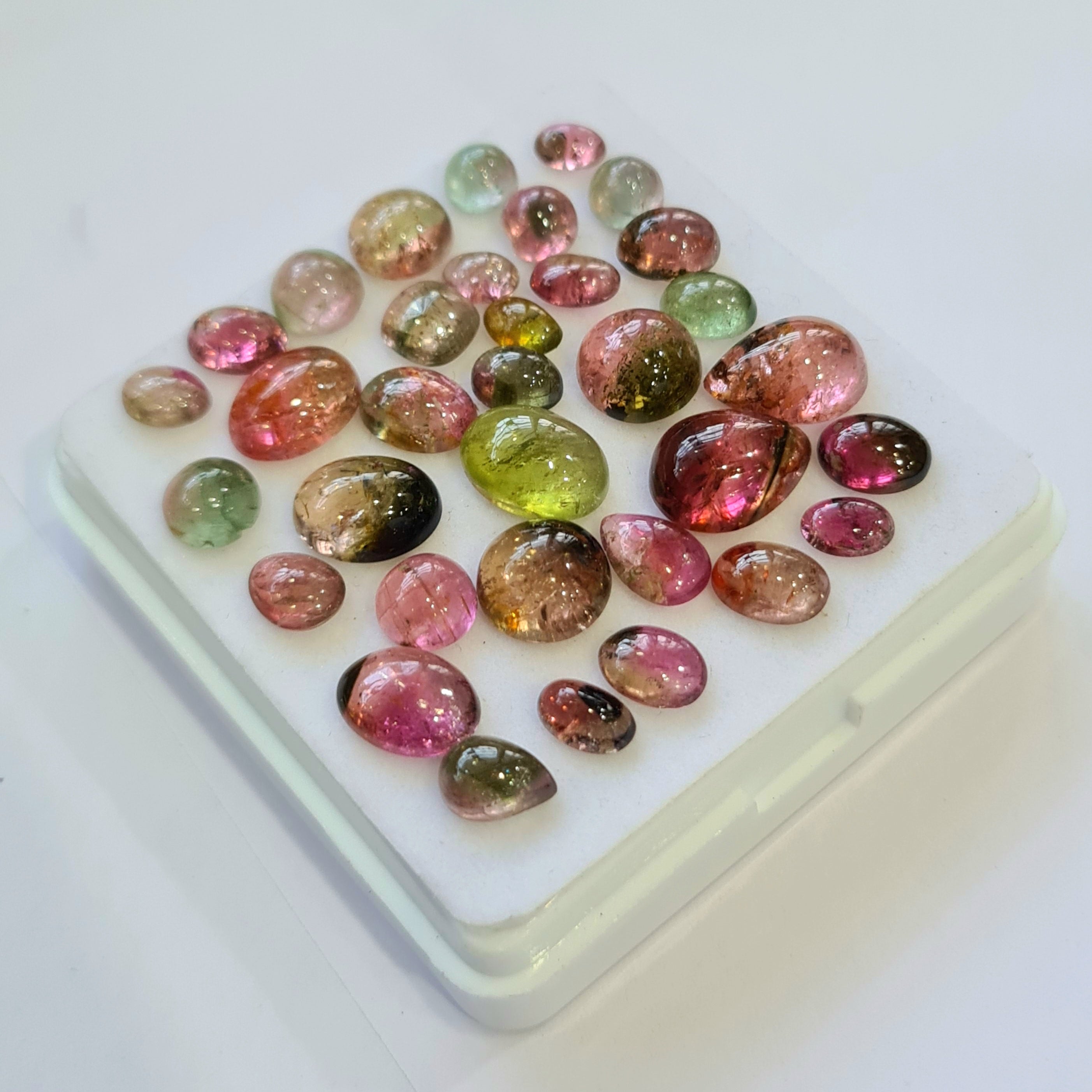 34 Pcs Natural Multi Tourmaline Cabochon | Mix | Size: 5-14mm - The LabradoriteKing