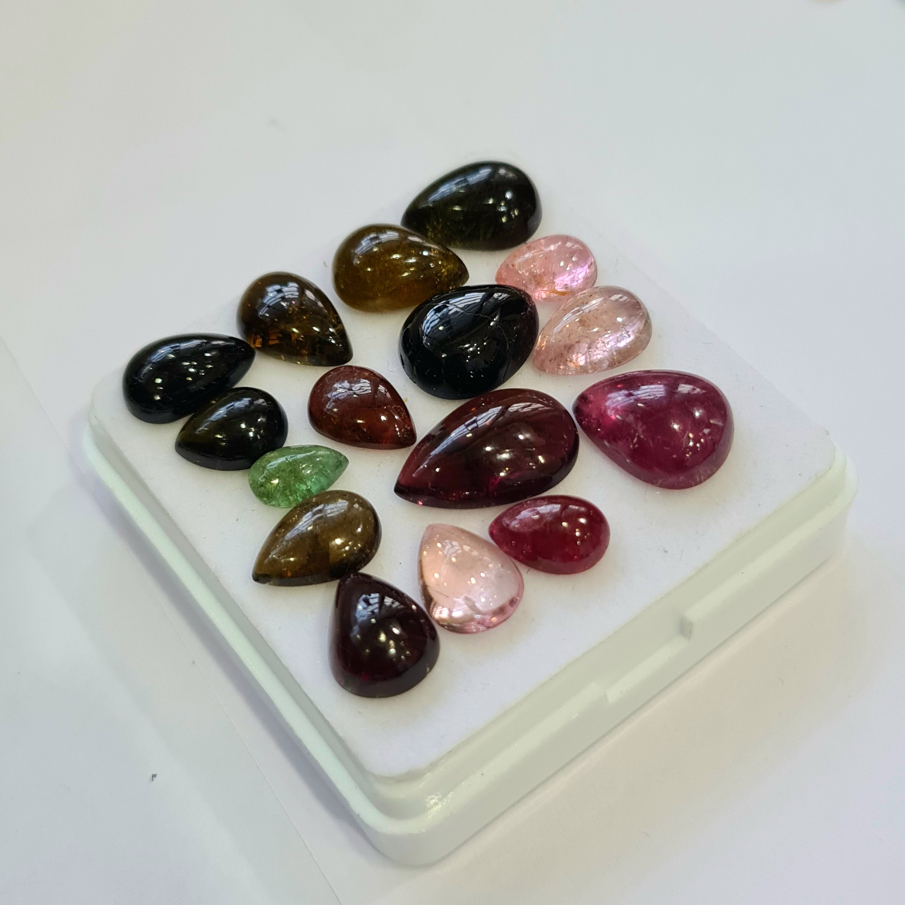16 Pcs Natural Multi Tourmaline Cabochon | Pear | Size: 8-15mm - The LabradoriteKing