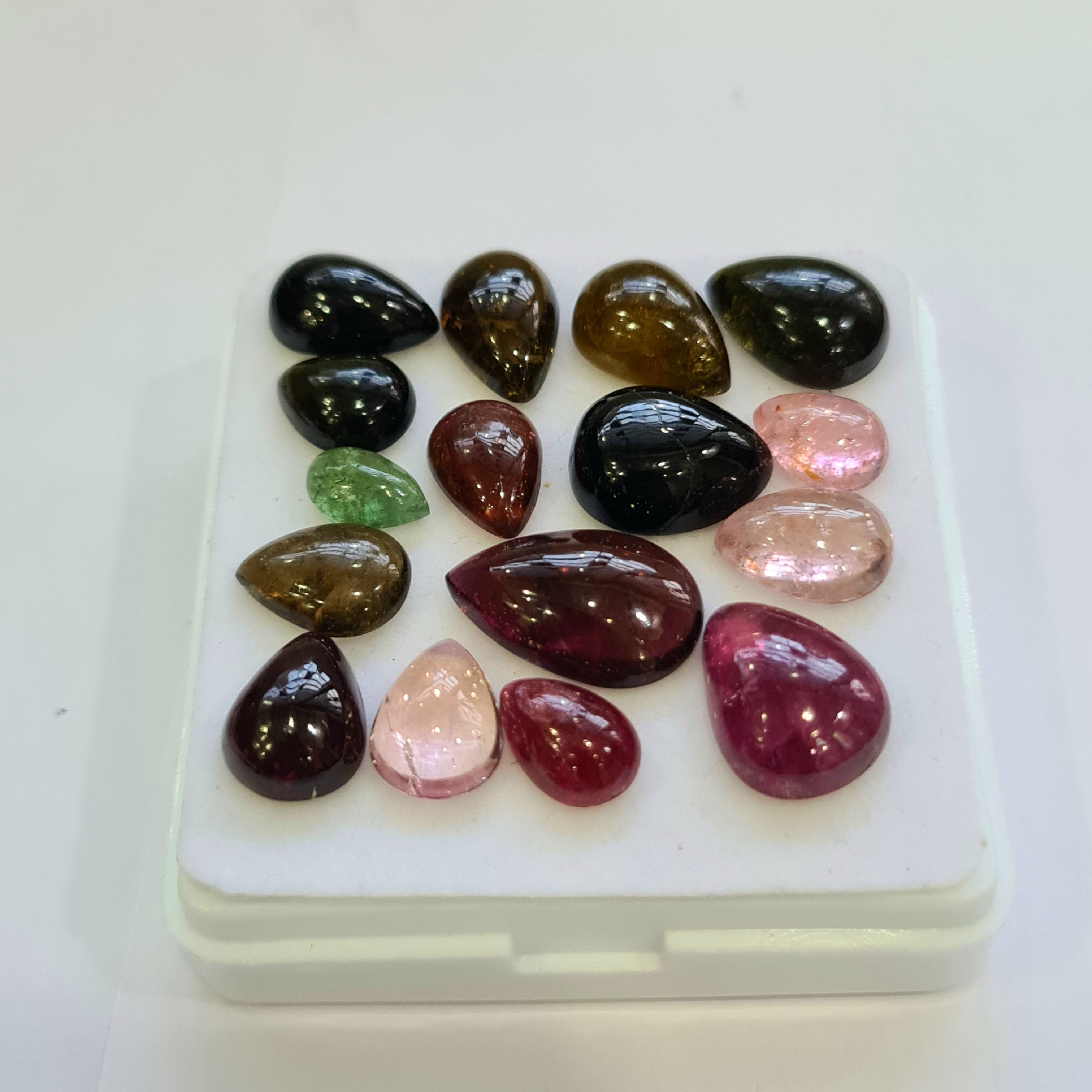 16 Pcs Natural Multi Tourmaline Cabochon | Pear | Size: 8-15mm - The LabradoriteKing