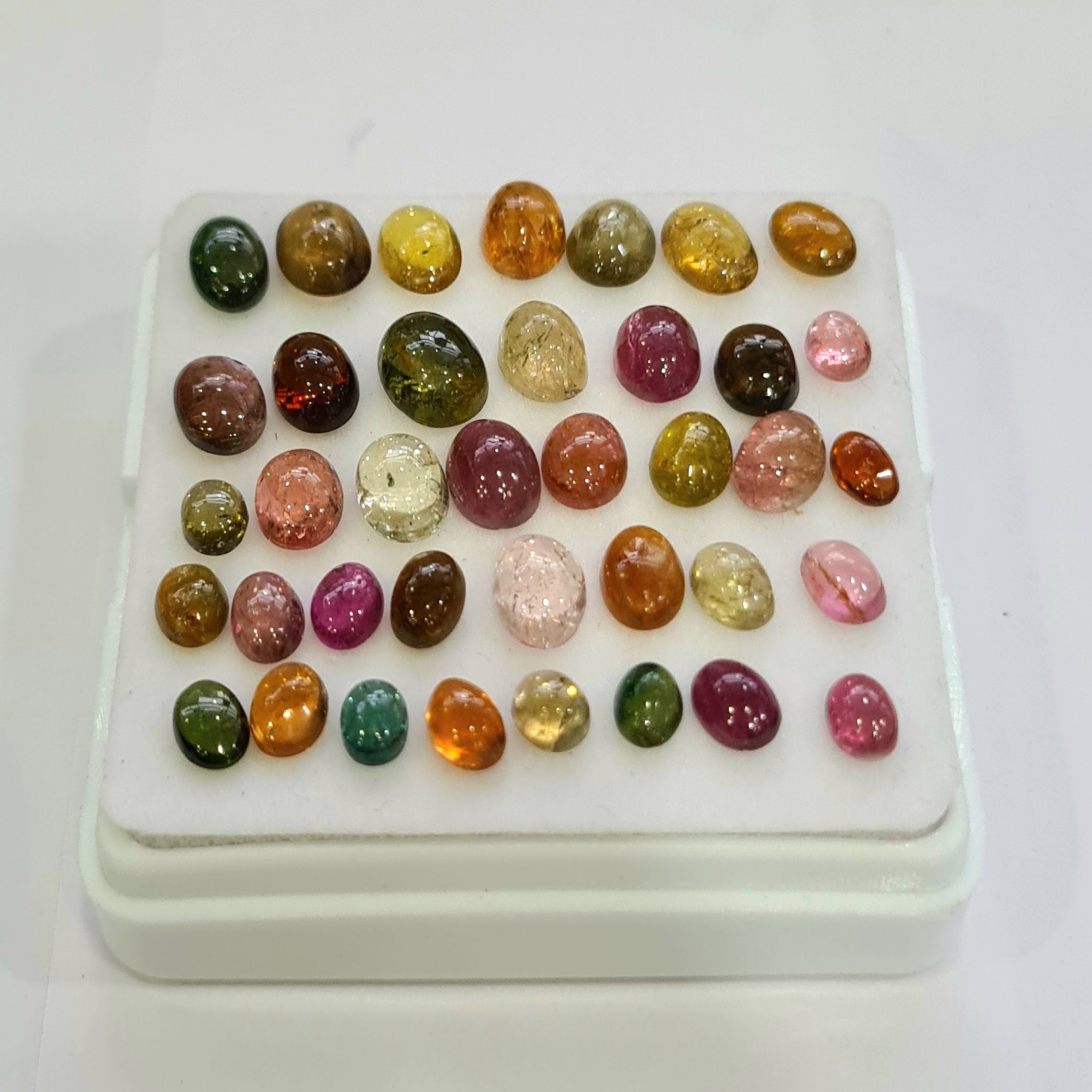38 Pcs Natural Multi Tourmaline Cabochon | Oval | Size: 8-15mm - The LabradoriteKing