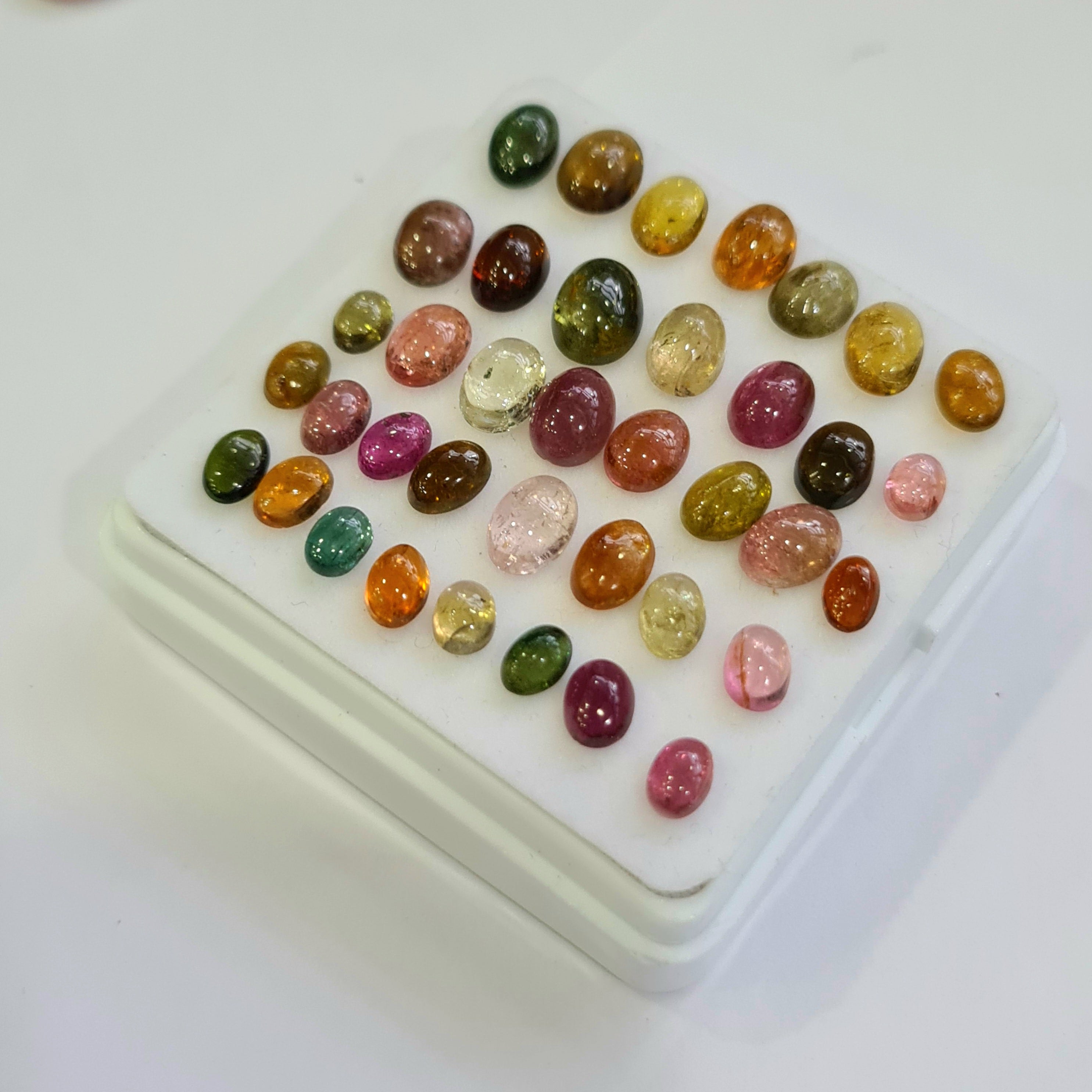 38 Pcs Natural Multi Tourmaline Cabochon | Oval | Size: 8-15mm - The LabradoriteKing