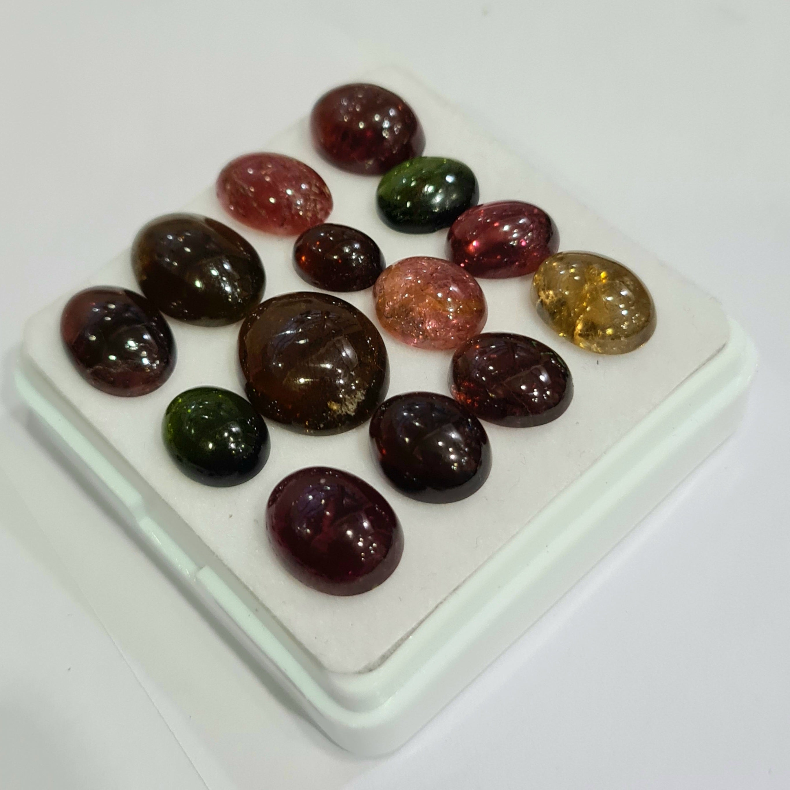 14 Pcs Natural Multi Tourmaline Cabochon | Oval | Size: 8-14mm - The LabradoriteKing