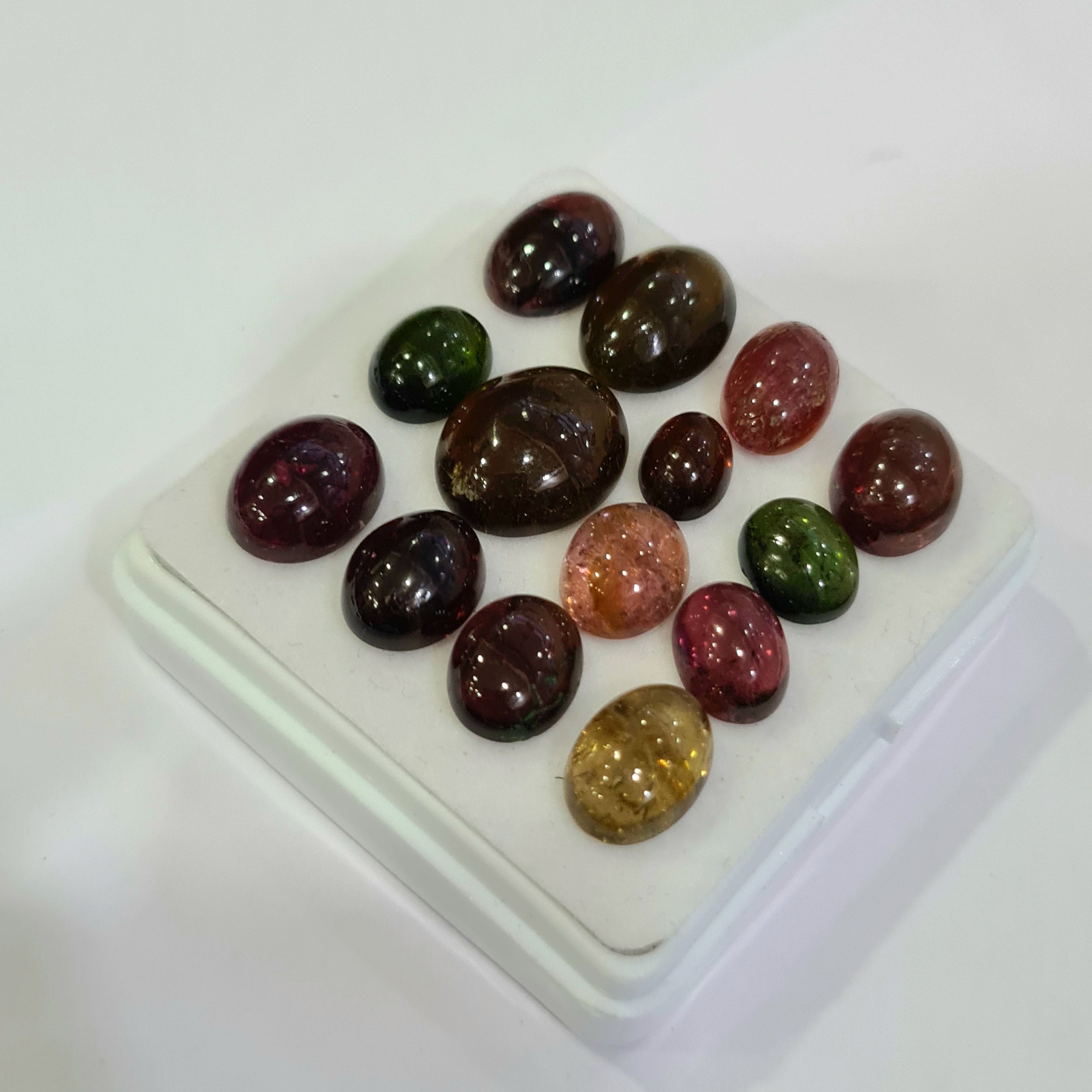 14 Pcs Natural Multi Tourmaline Cabochon | Oval | Size: 8-14mm - The LabradoriteKing
