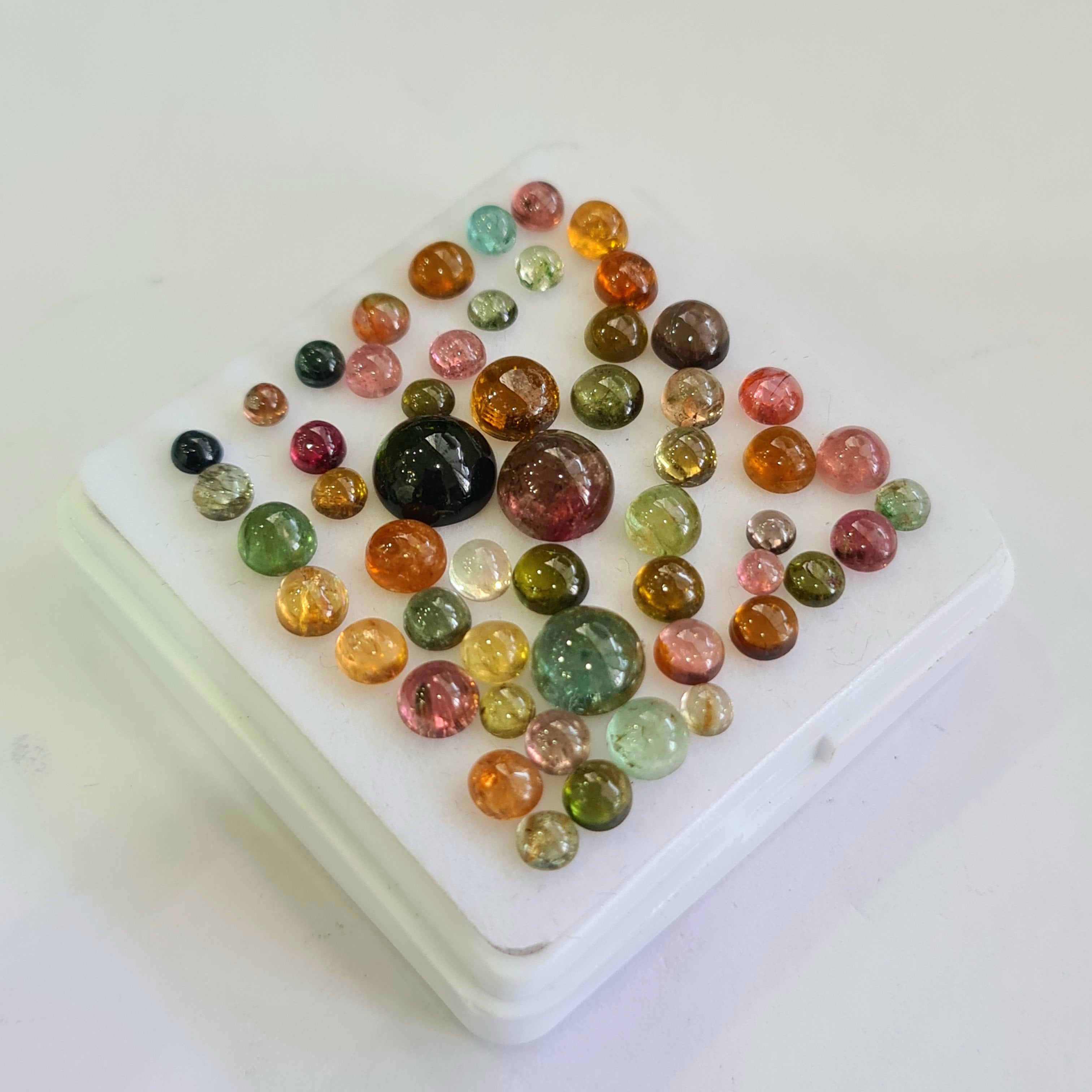 54 Pcs Natural Multi Tourmaline Cabochon | Round | Size: 3-8mm - The LabradoriteKing