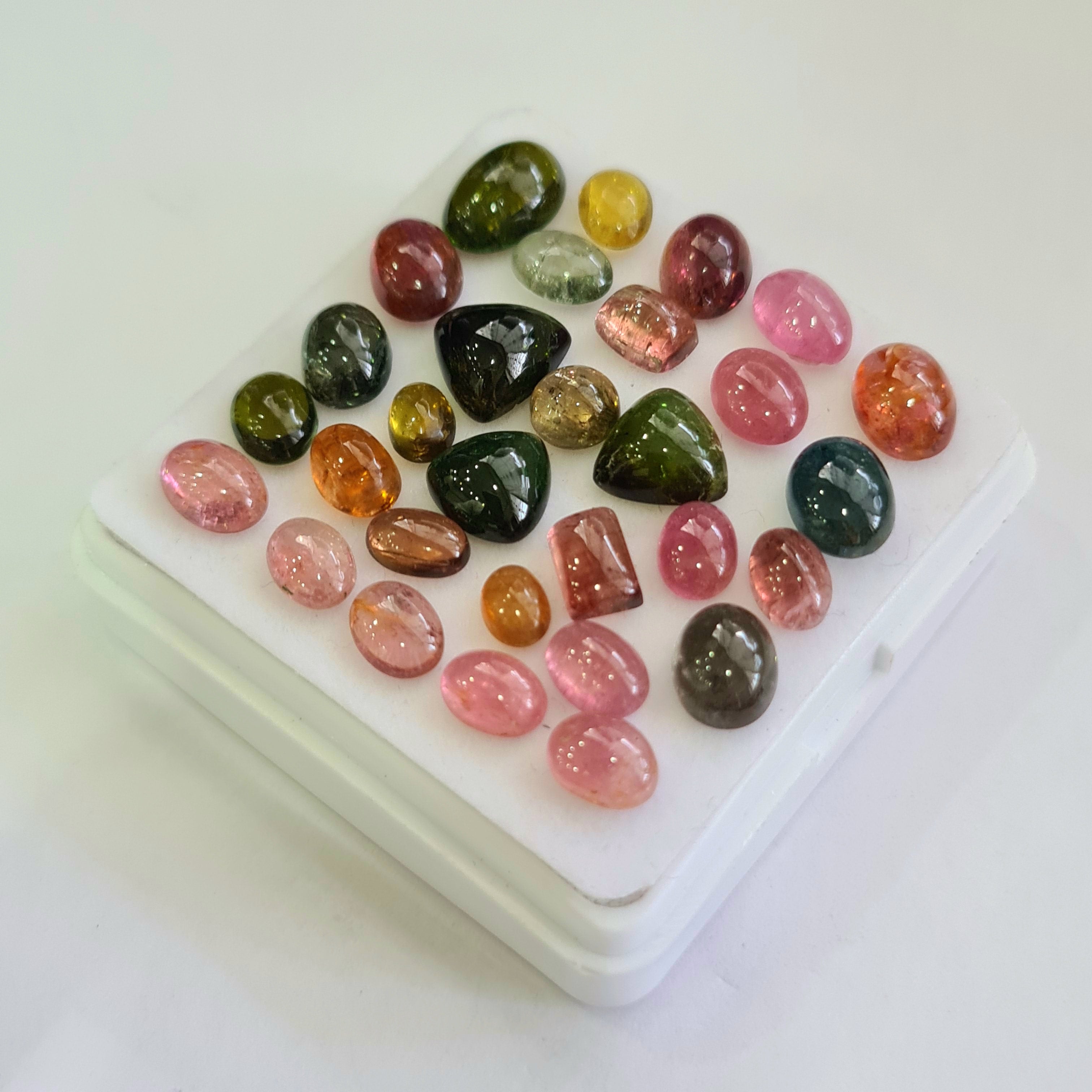 30 Pcs Natural Multi Tourmaline Cabochon | Mix | Size: 6-10mm - The LabradoriteKing