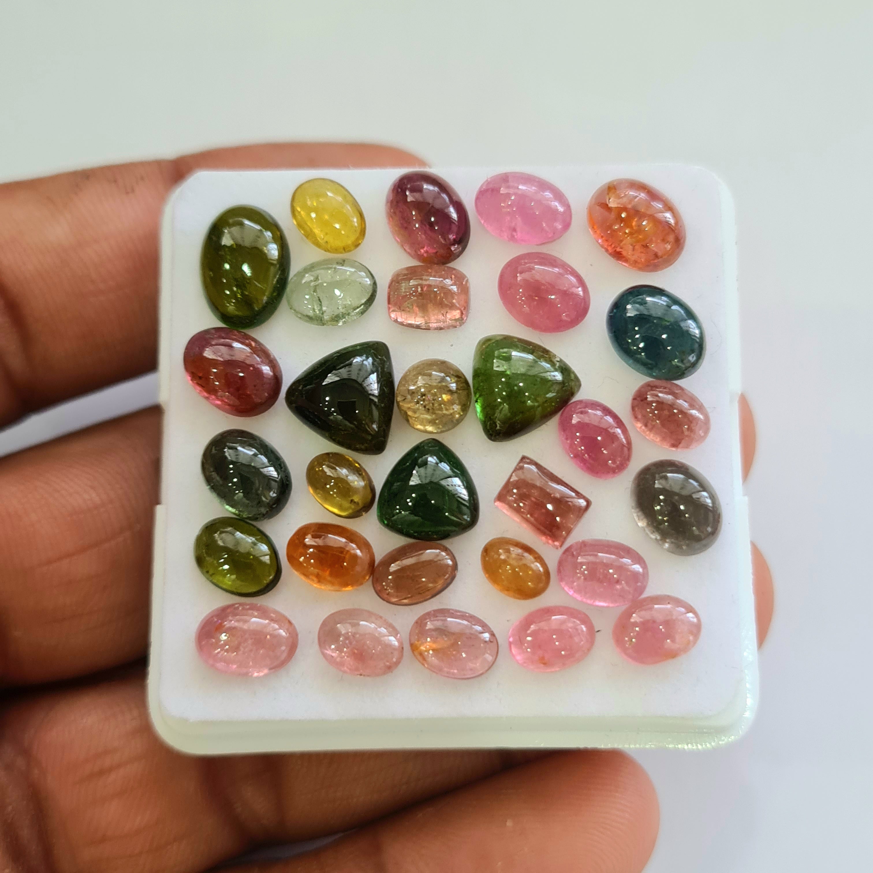 30 Pcs Natural Multi Tourmaline Cabochon | Mix | Size: 6-10mm - The LabradoriteKing