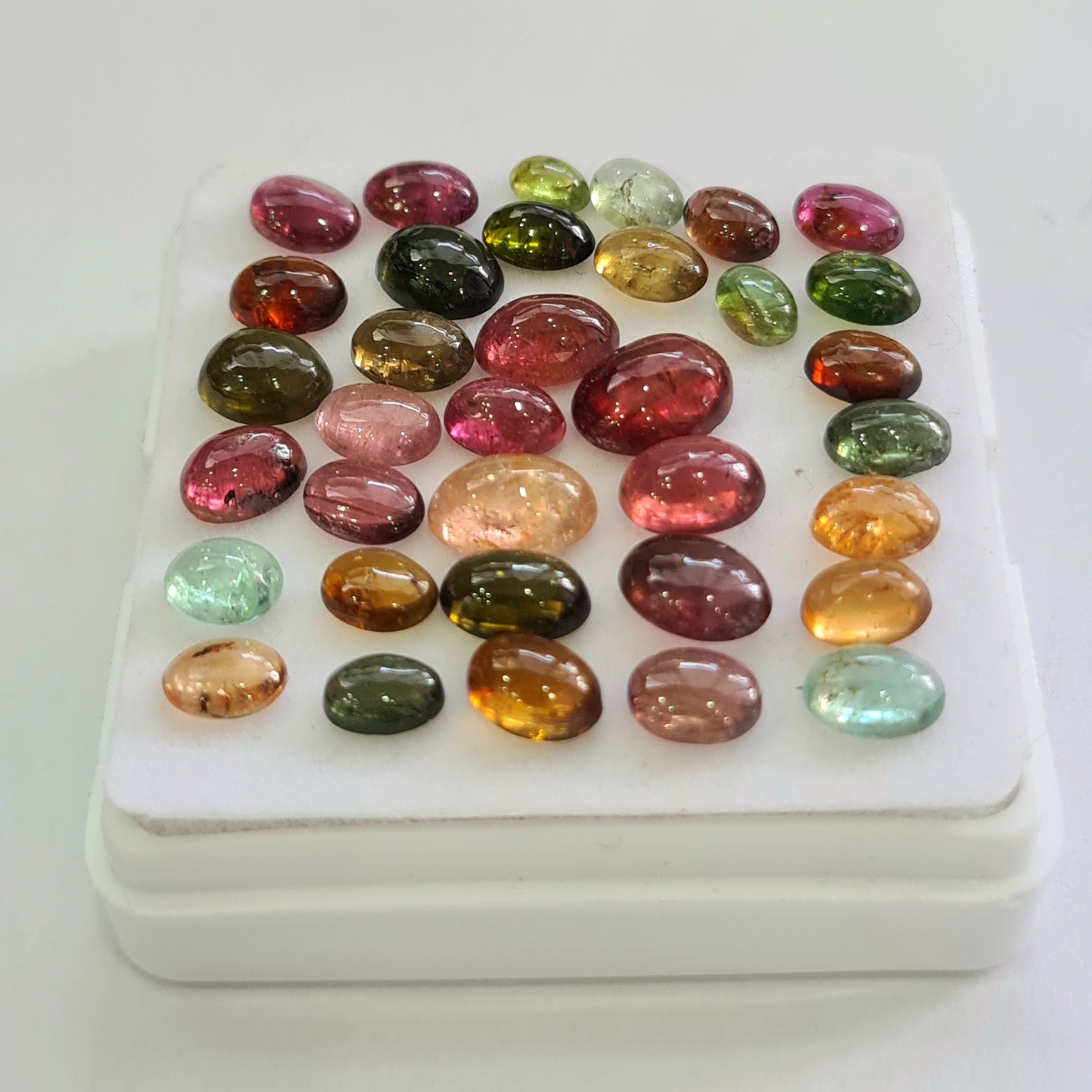 35 Pcs Natural Multi Tourmaline Cabochon | Oval | Size: 5-10mm - The LabradoriteKing
