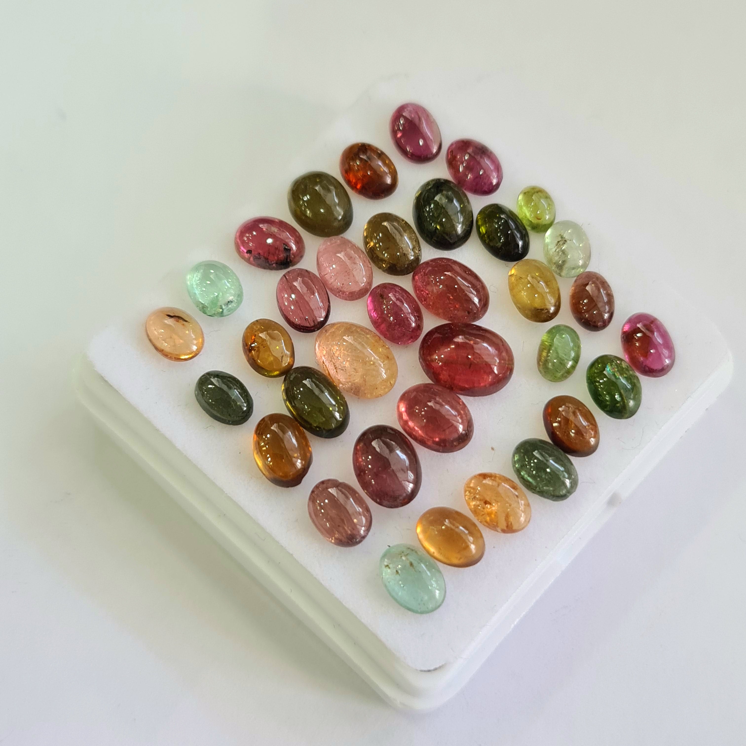 35 Pcs Natural Multi Tourmaline Cabochon | Oval | Size: 5-10mm - The LabradoriteKing