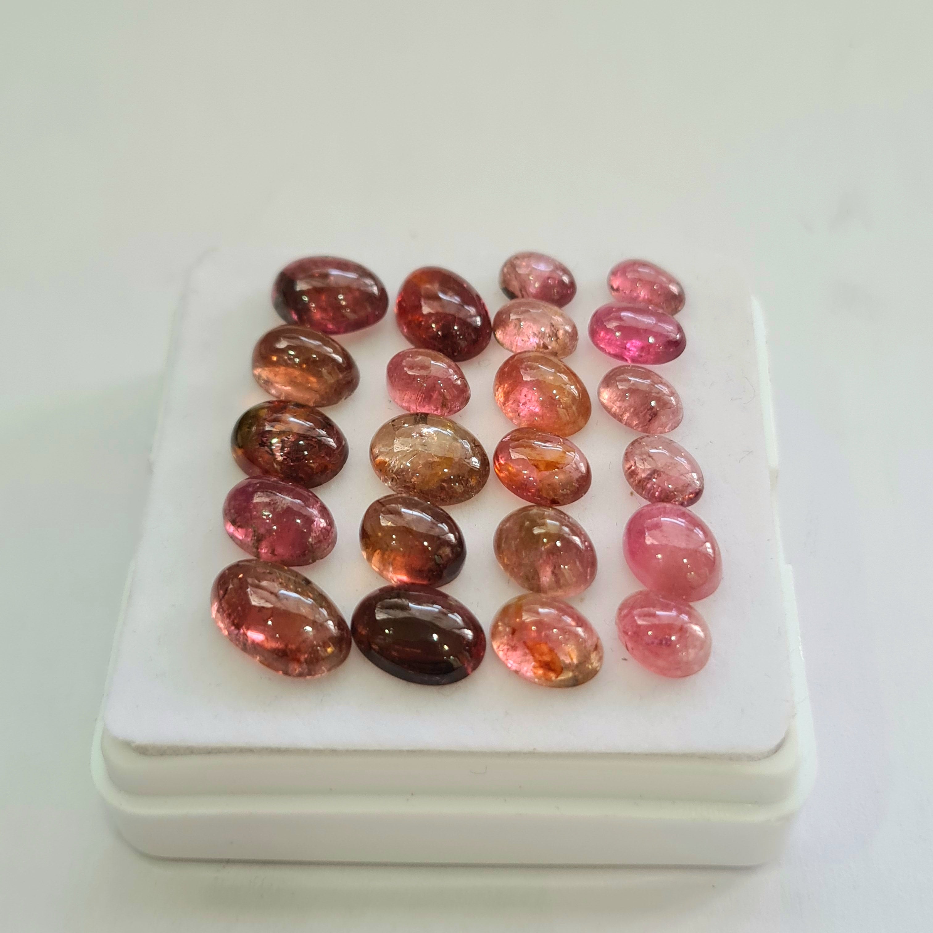 22 Pcs Natural Multi Tourmaline Cabochon | Oval | Size: 7-11mm - The LabradoriteKing