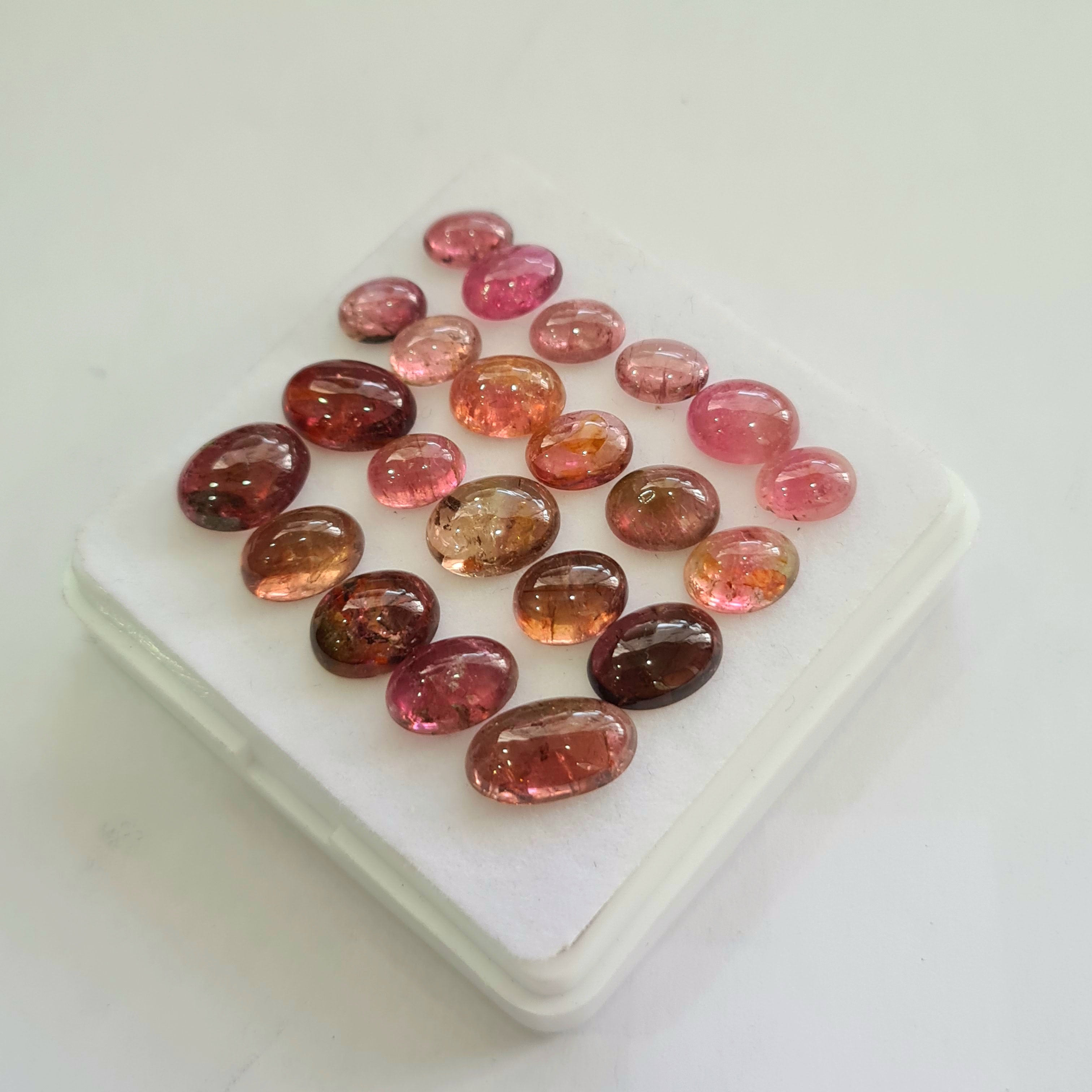 22 Pcs Natural Multi Tourmaline Cabochon | Oval | Size: 7-11mm - The LabradoriteKing