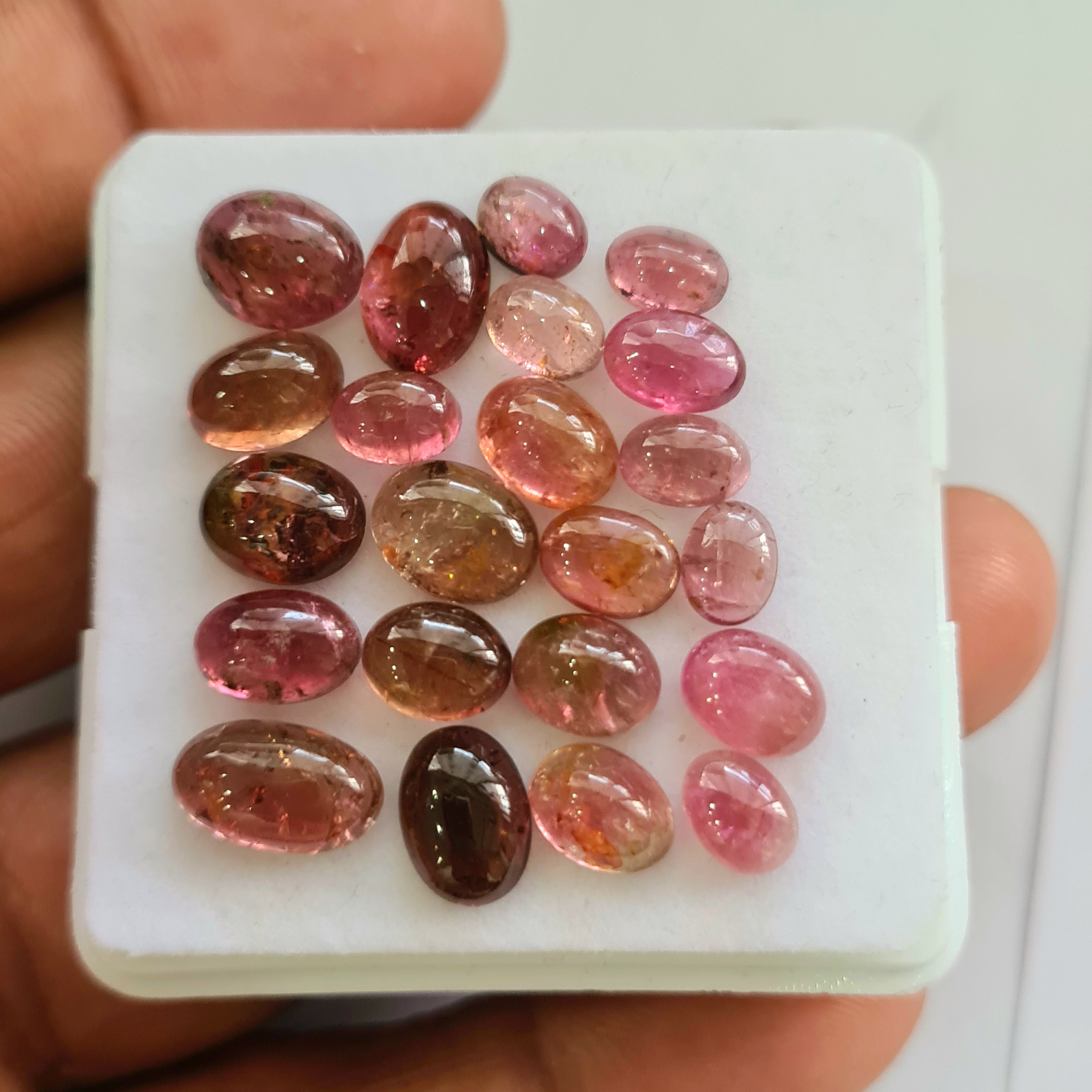 22 Pcs Natural Multi Tourmaline Cabochon | Oval | Size: 7-11mm - The LabradoriteKing