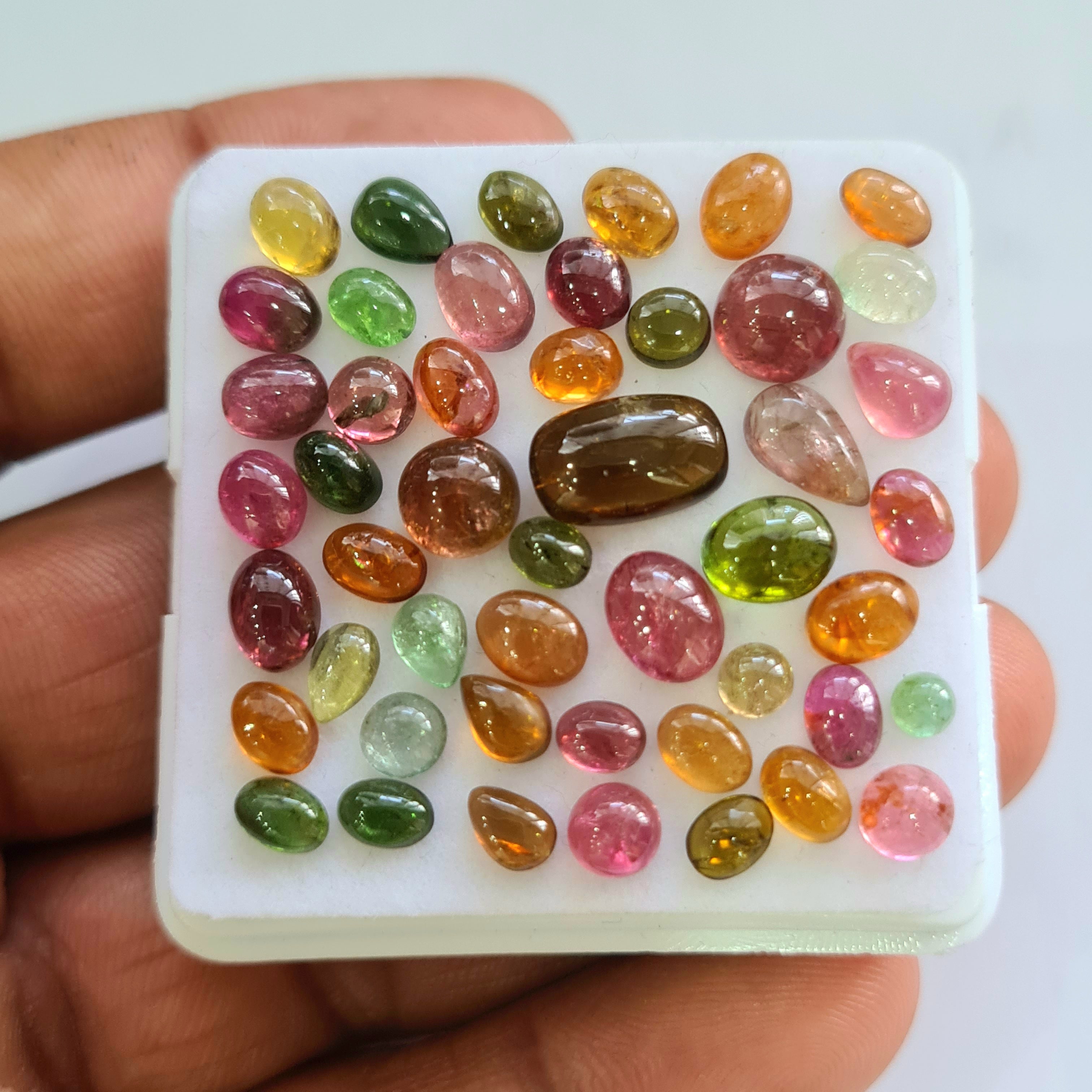 48 Pcs Natural Multi Tourmaline Cabochon | Mix | Size: 3-11mm - The LabradoriteKing