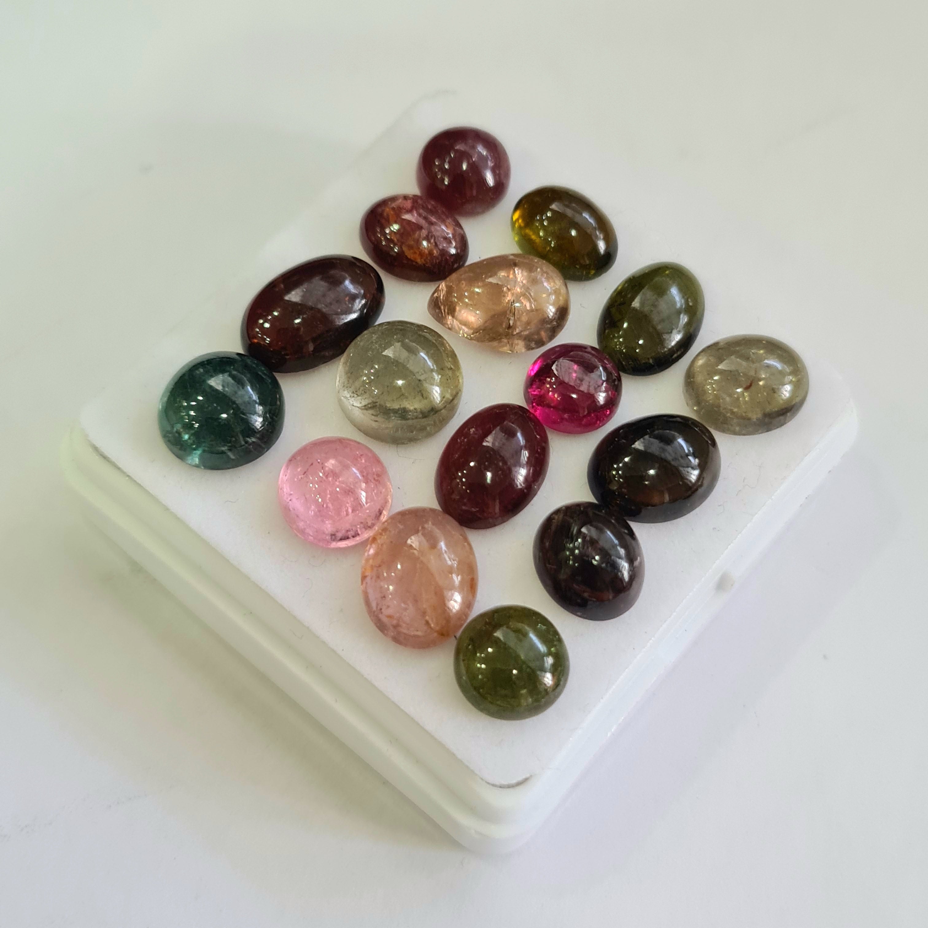 16 Pcs Natural Multi Tourmaline Cabochon | Mix | Size: 8-13mm - The LabradoriteKing