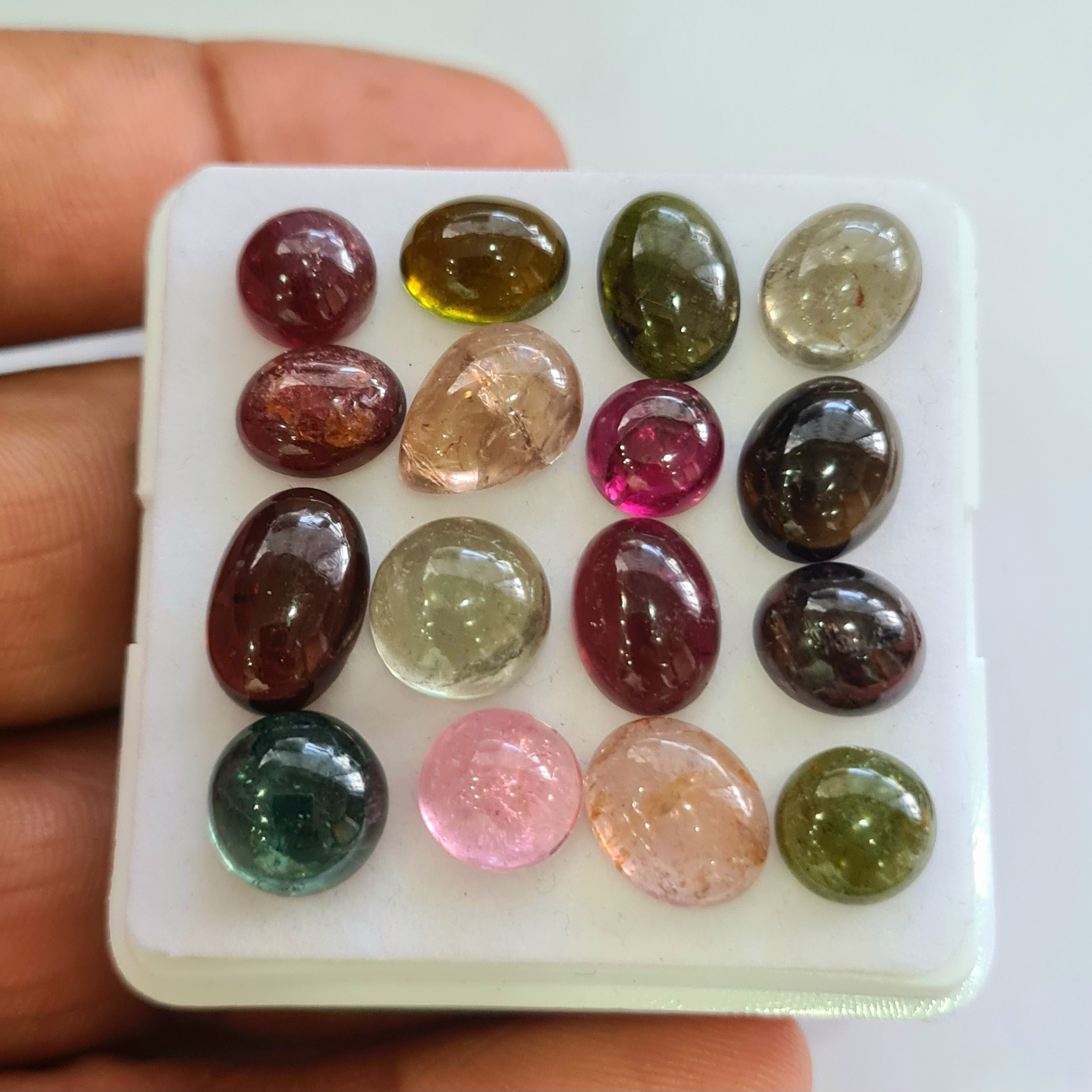 16 Pcs Natural Multi Tourmaline Cabochon | Mix | Size: 8-13mm - The LabradoriteKing