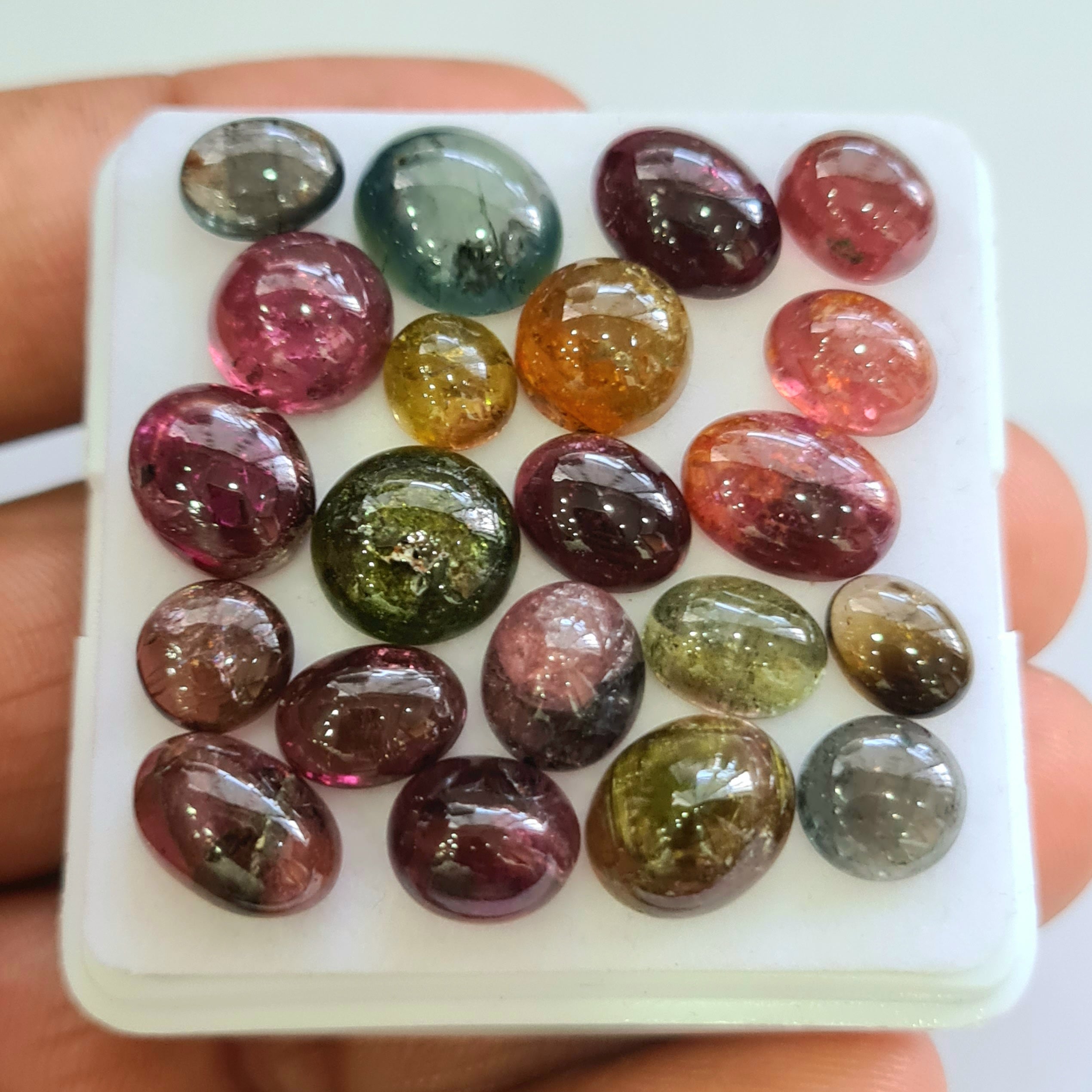 21 Pcs Natural Multi Tourmaline Cabochon | Mix | Size: 6-11mm - The LabradoriteKing