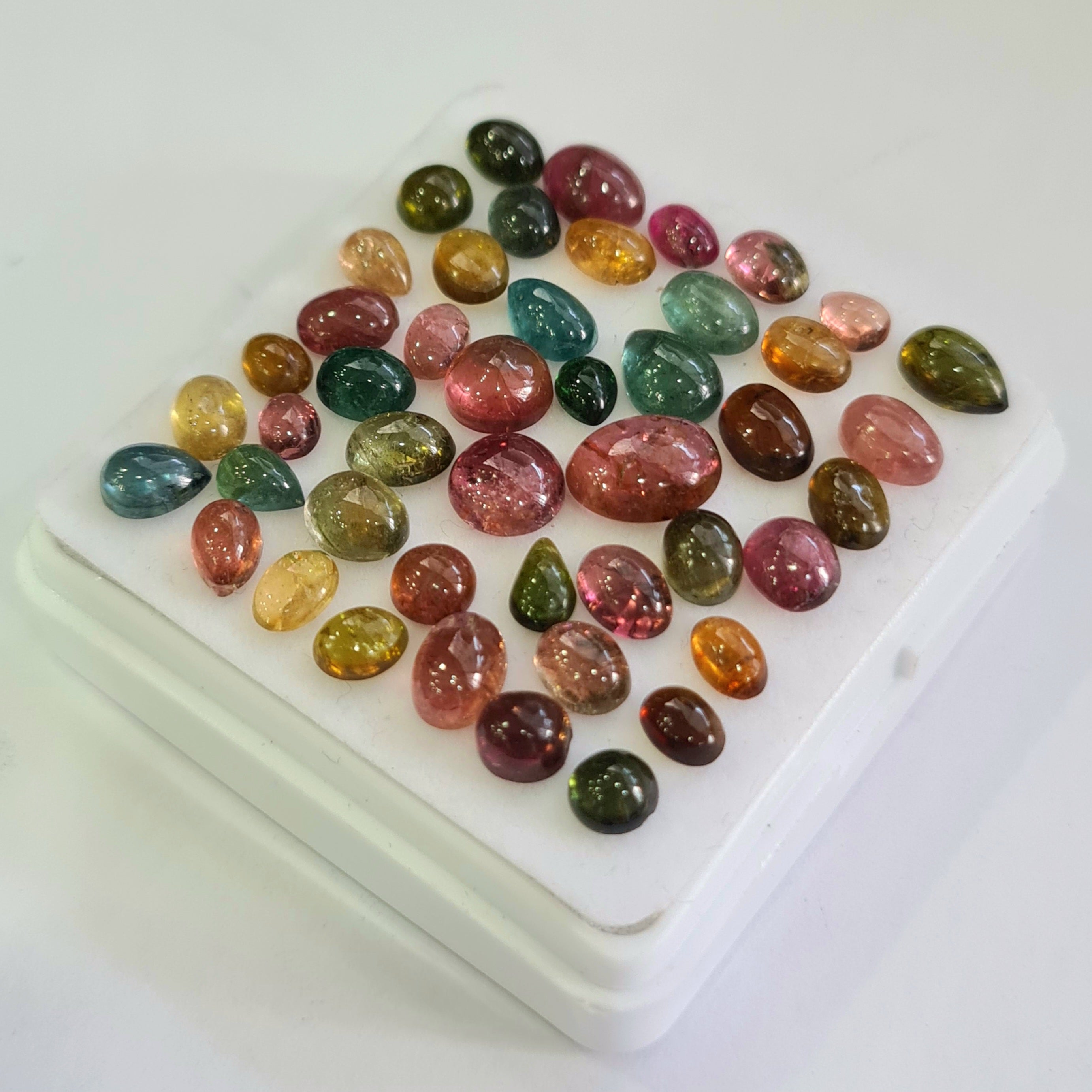 46 Pcs Natural Multi Tourmaline Cabochon | Mix | Size: 5-9mm - The LabradoriteKing