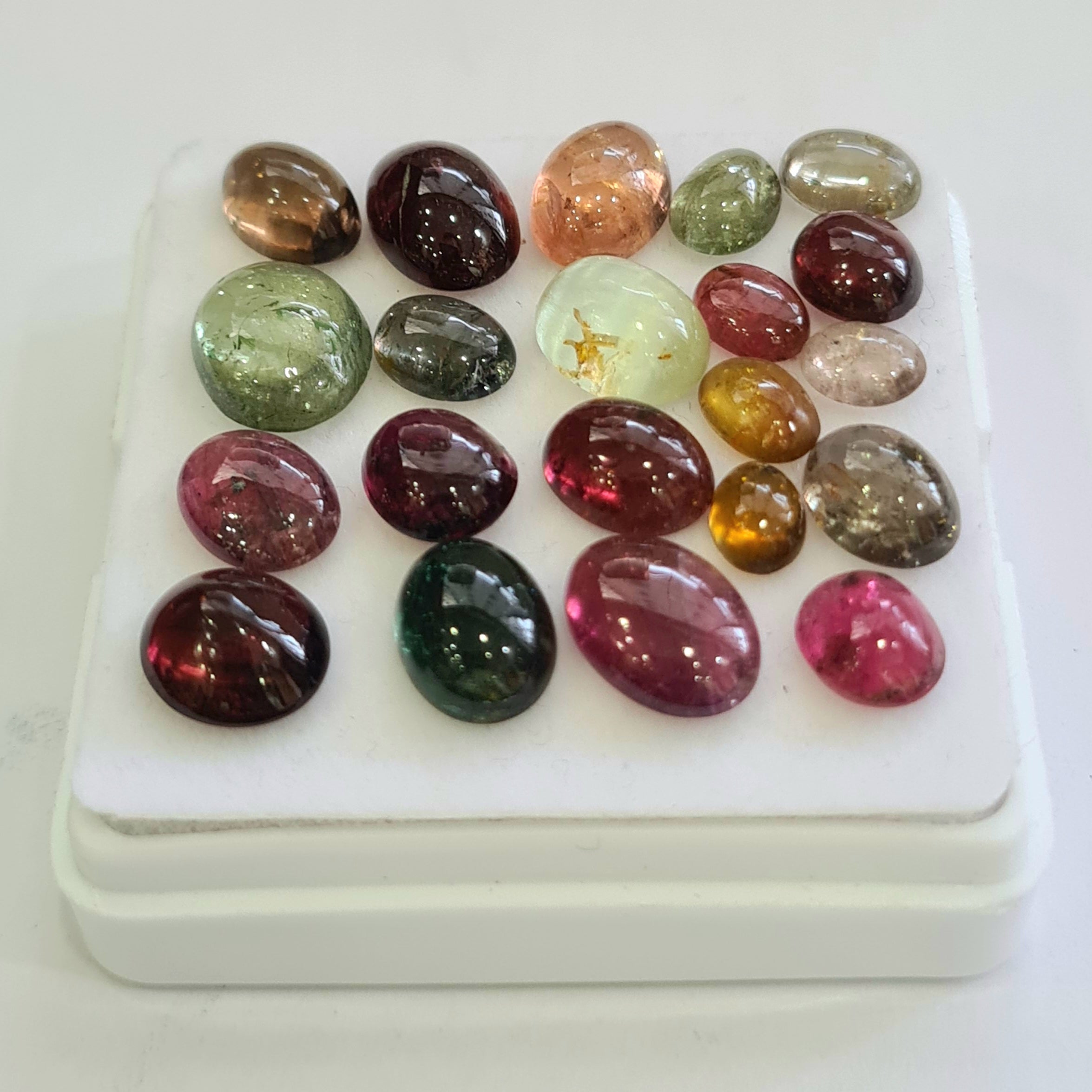 21 Pcs Natural Multi Tourmaline Cabochon | Oval | Size: 6-12mm - The LabradoriteKing