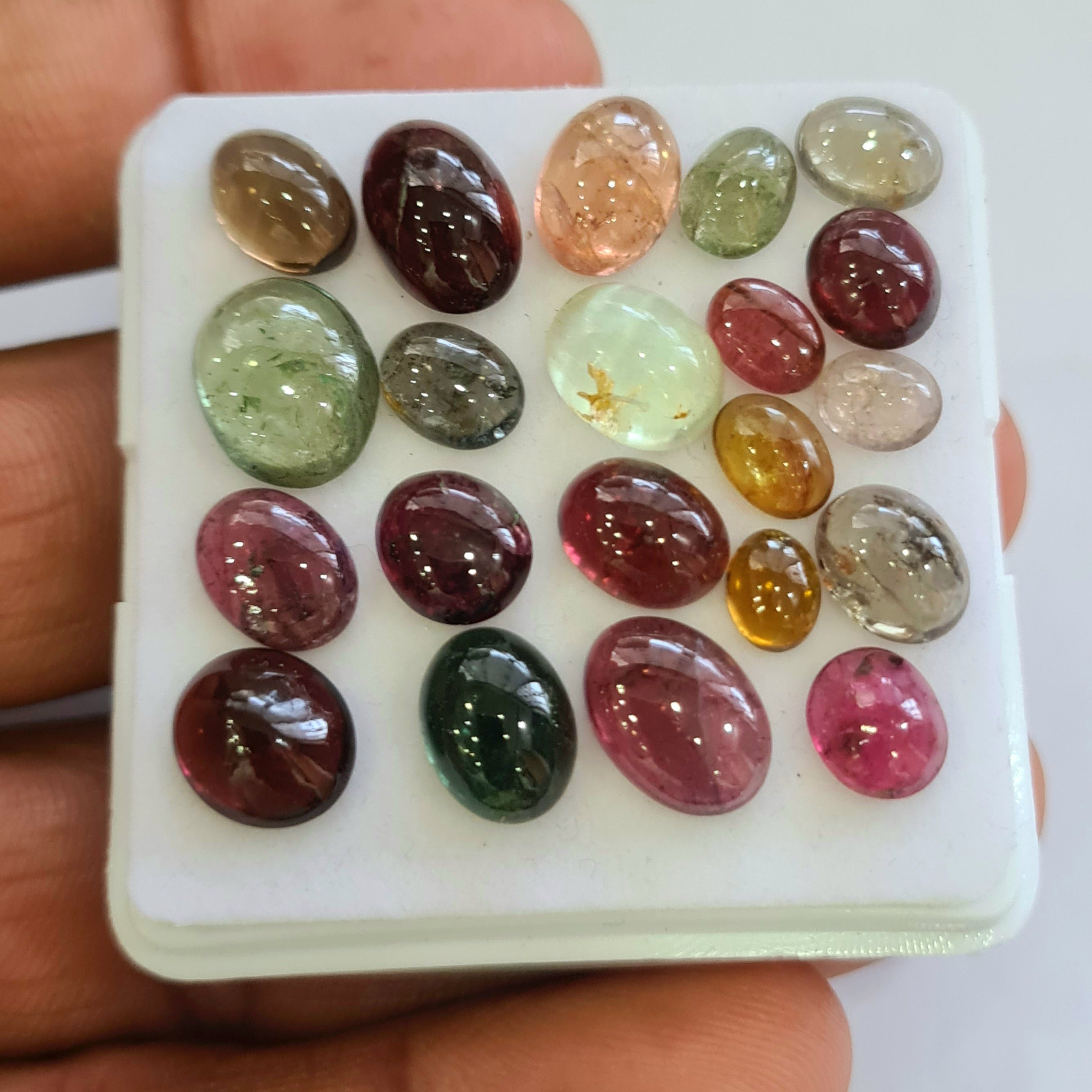 21 Pcs Natural Multi Tourmaline Cabochon | Oval | Size: 6-12mm - The LabradoriteKing