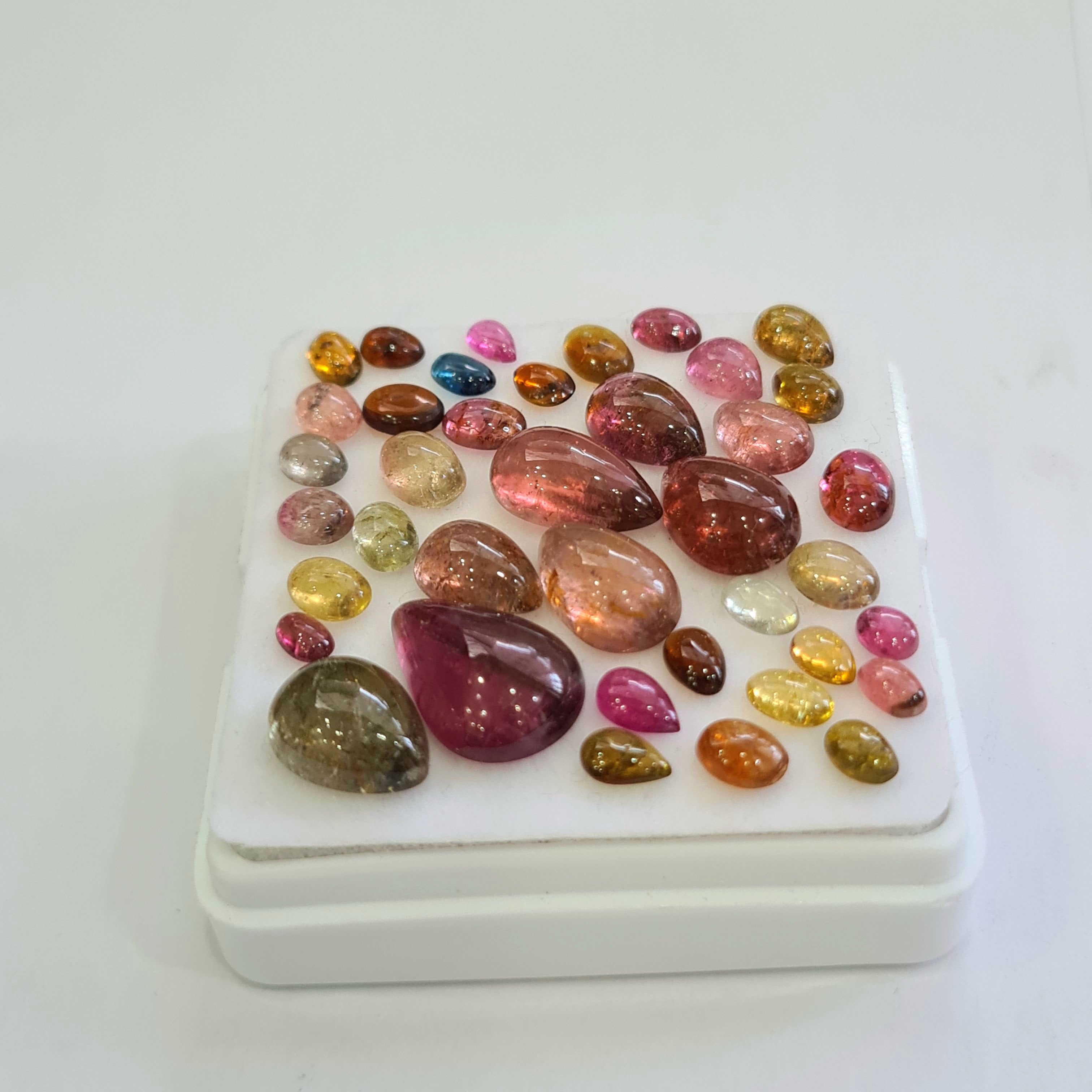 39 Pcs Natural Multi Tourmaline Cabochon | Mix | Size: 4-15mm - The LabradoriteKing
