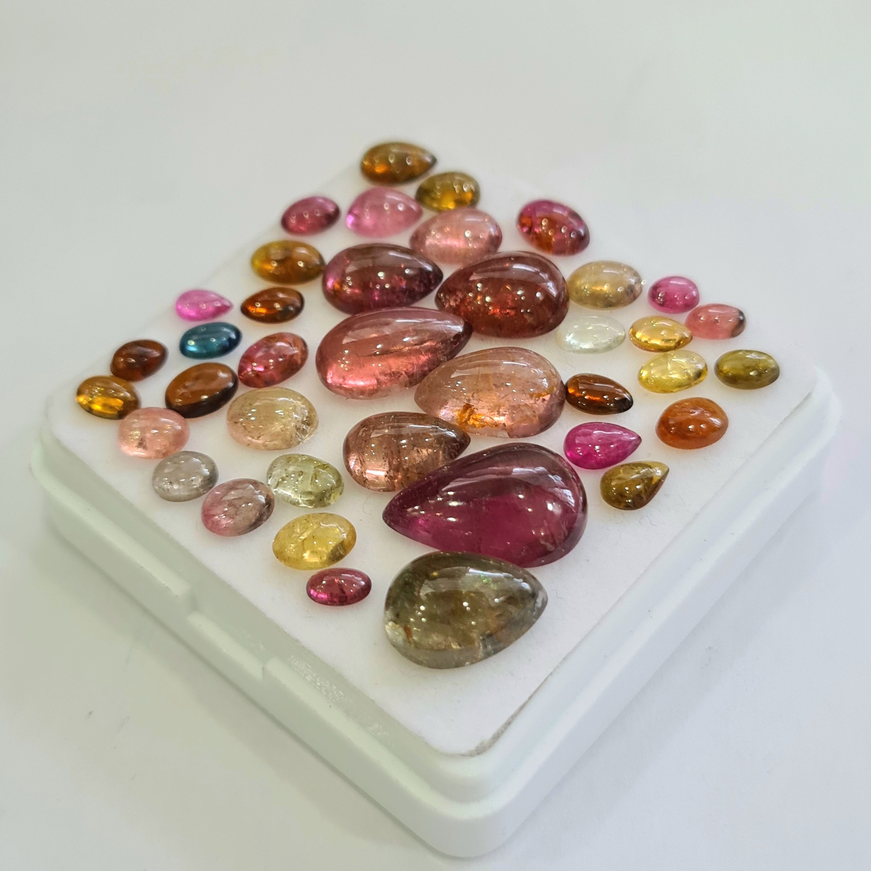 39 Pcs Natural Multi Tourmaline Cabochon | Mix | Size: 4-15mm - The LabradoriteKing