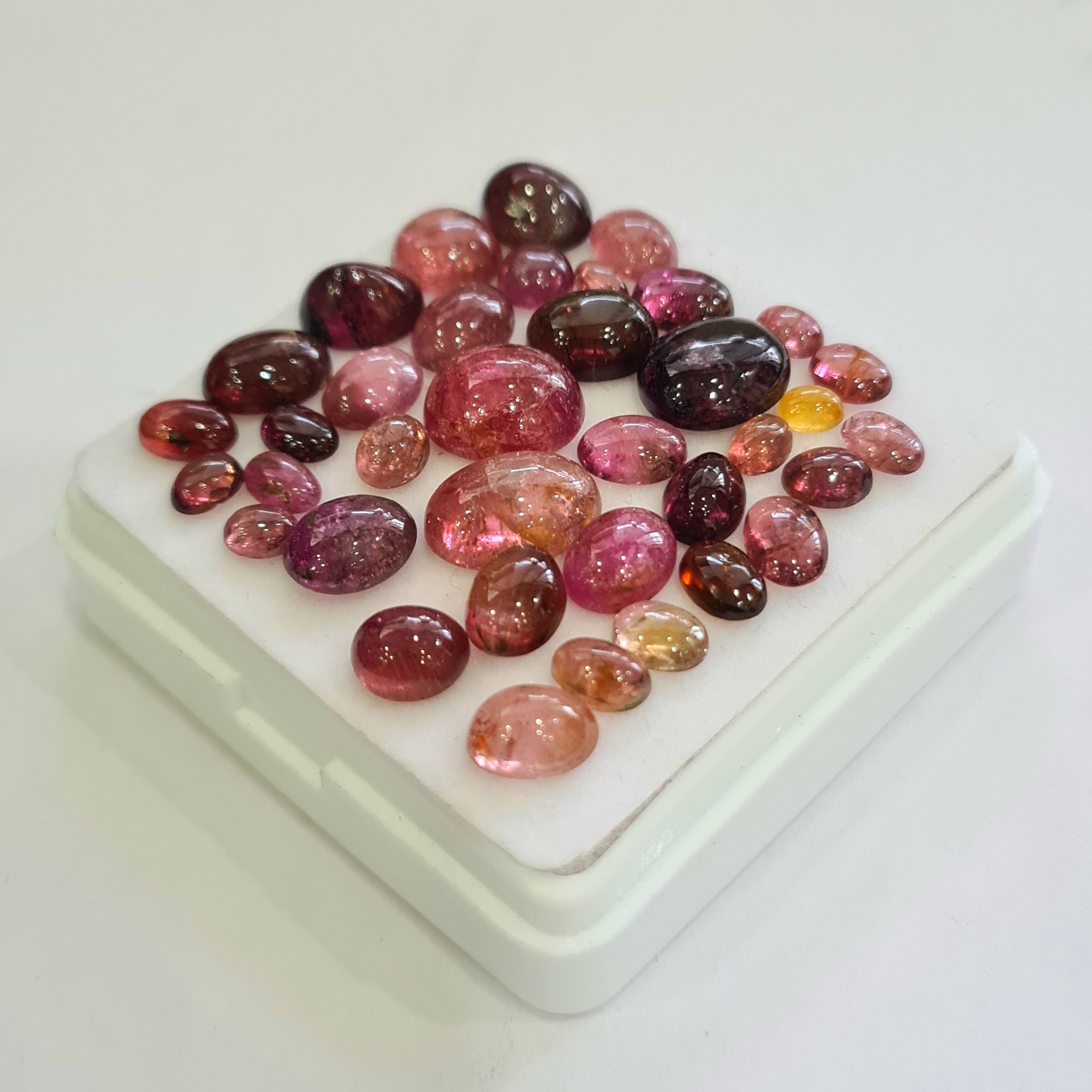 37 Pcs Natural Multi Tourmaline Cabochon | Oval | Size: 4-11mm - The LabradoriteKing