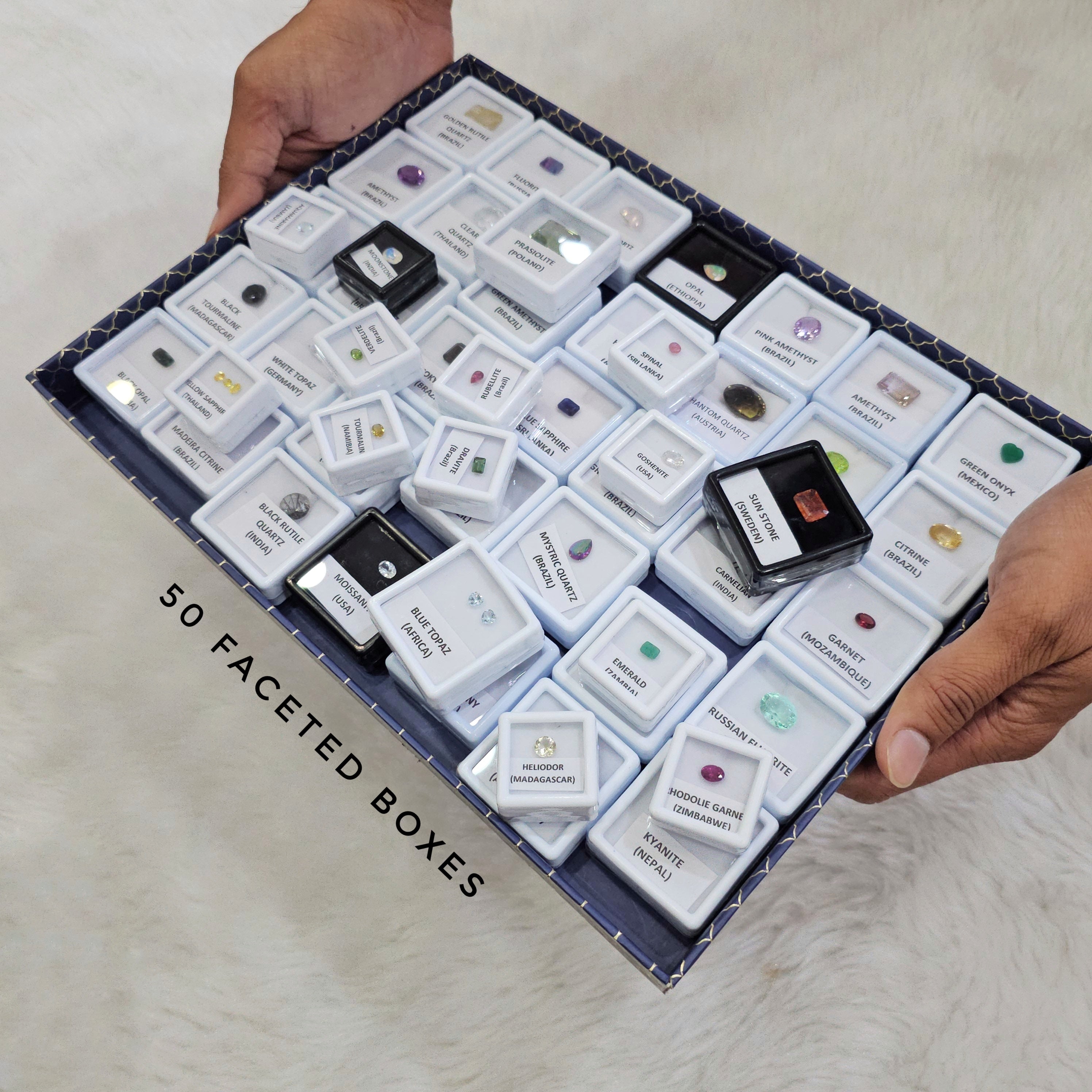 50 Essential Faceted Gemstones Collection Box | Labeled | Natural Earth Mined Gemstones - The LabradoriteKing