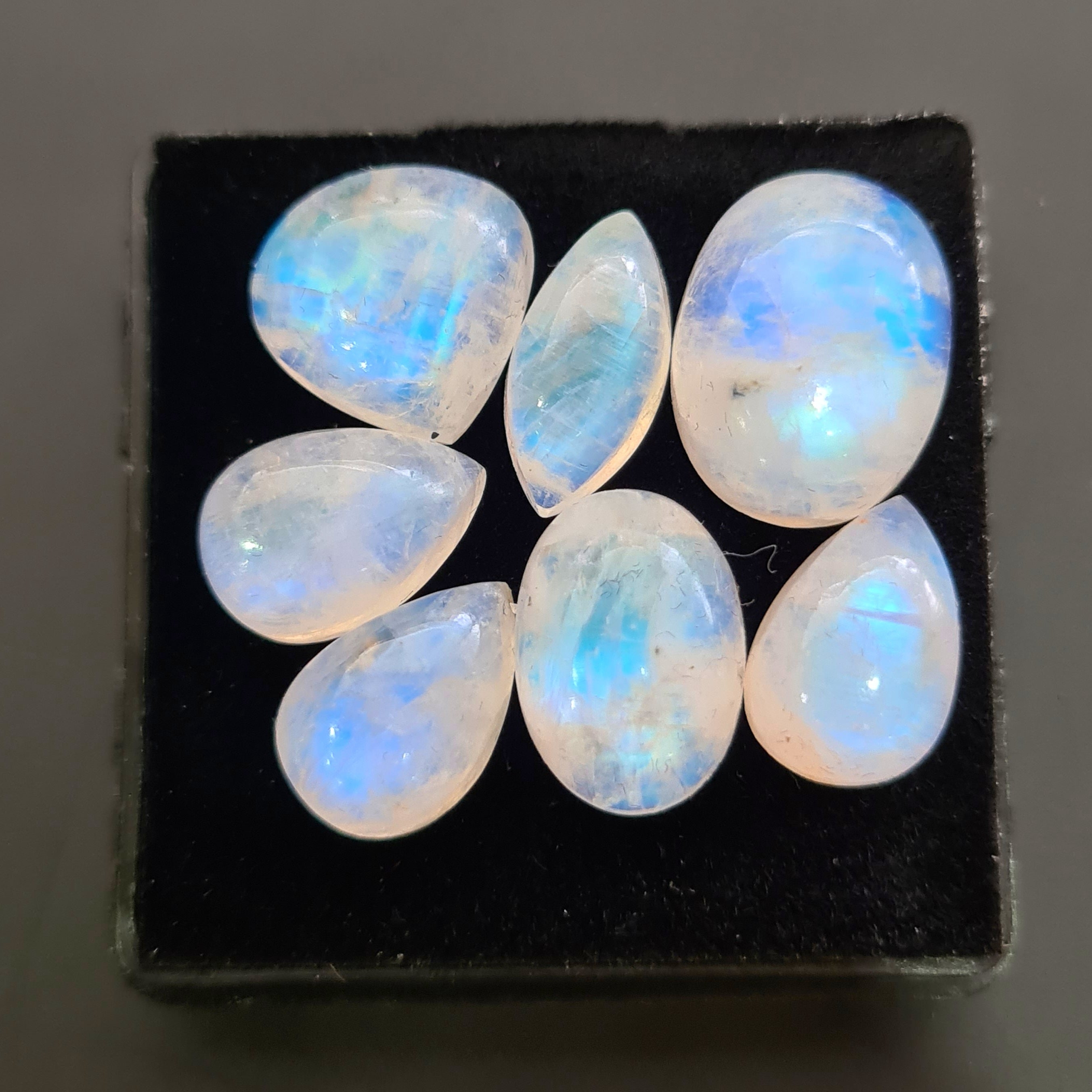 7 Pcs Natural Rainbow Moonstone Cabochons |13-16mm | Shape: Mix