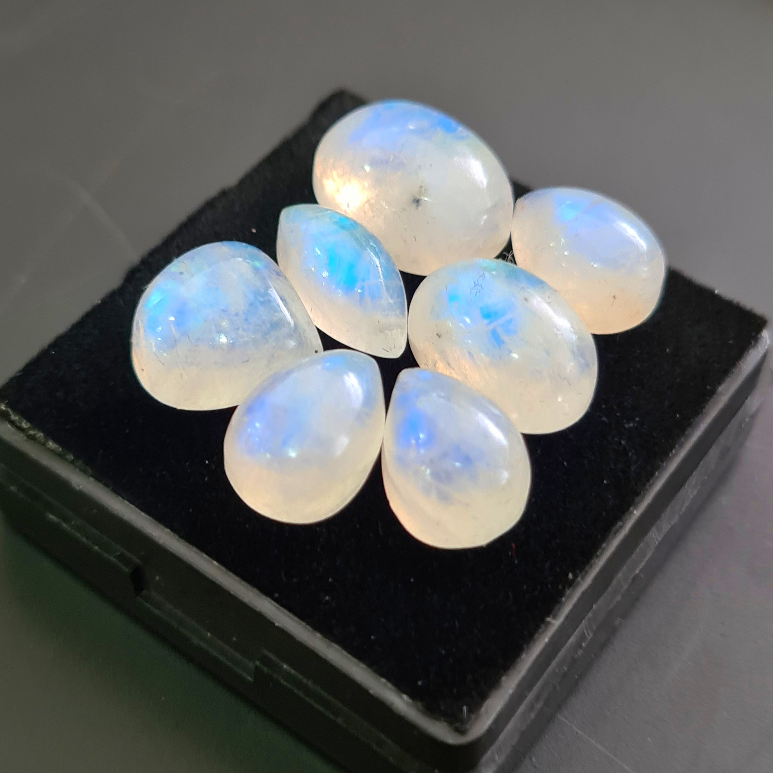 7 Pcs Natural Rainbow Moonstone Cabochons |13-16mm | Shape: Mix