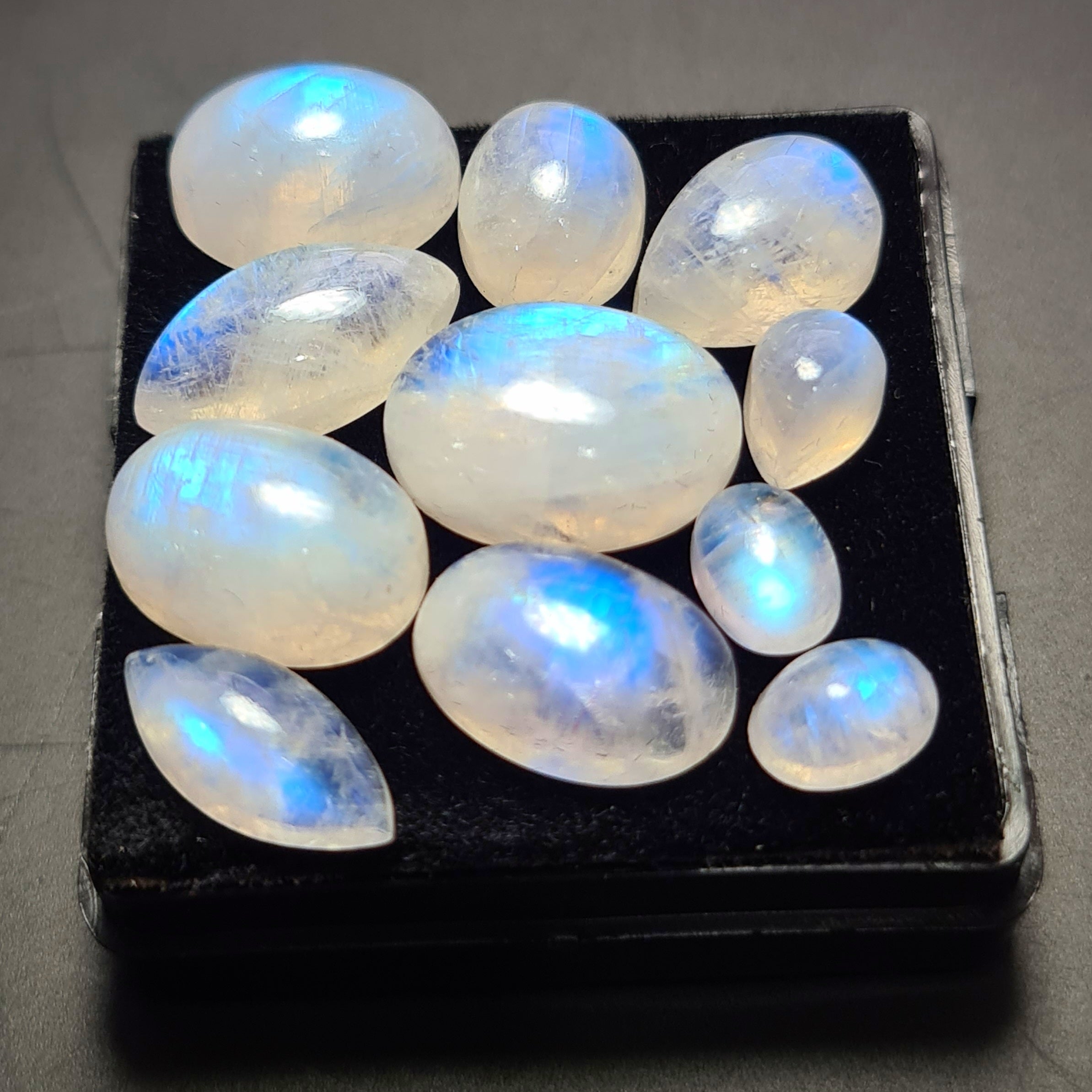 11 Pcs Natural Rainbow Moonstone Cabochons |8-16mm | Shape: Mix