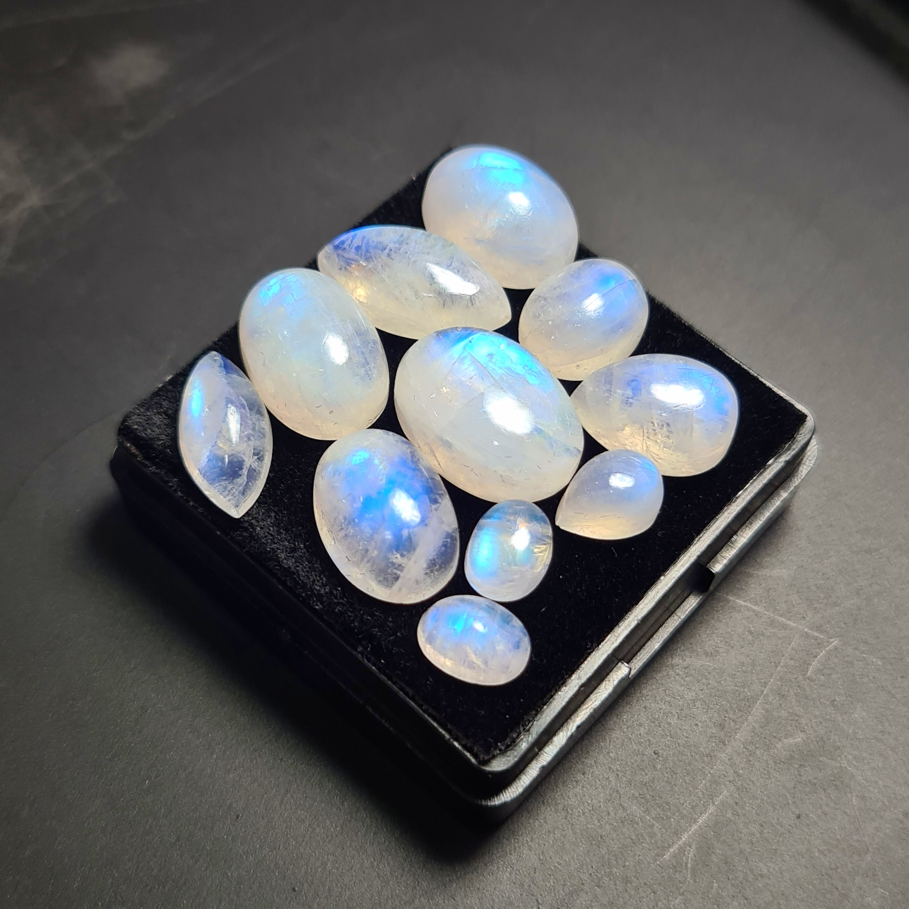 11 Pcs Natural Rainbow Moonstone Cabochons |8-16mm | Shape: Mix