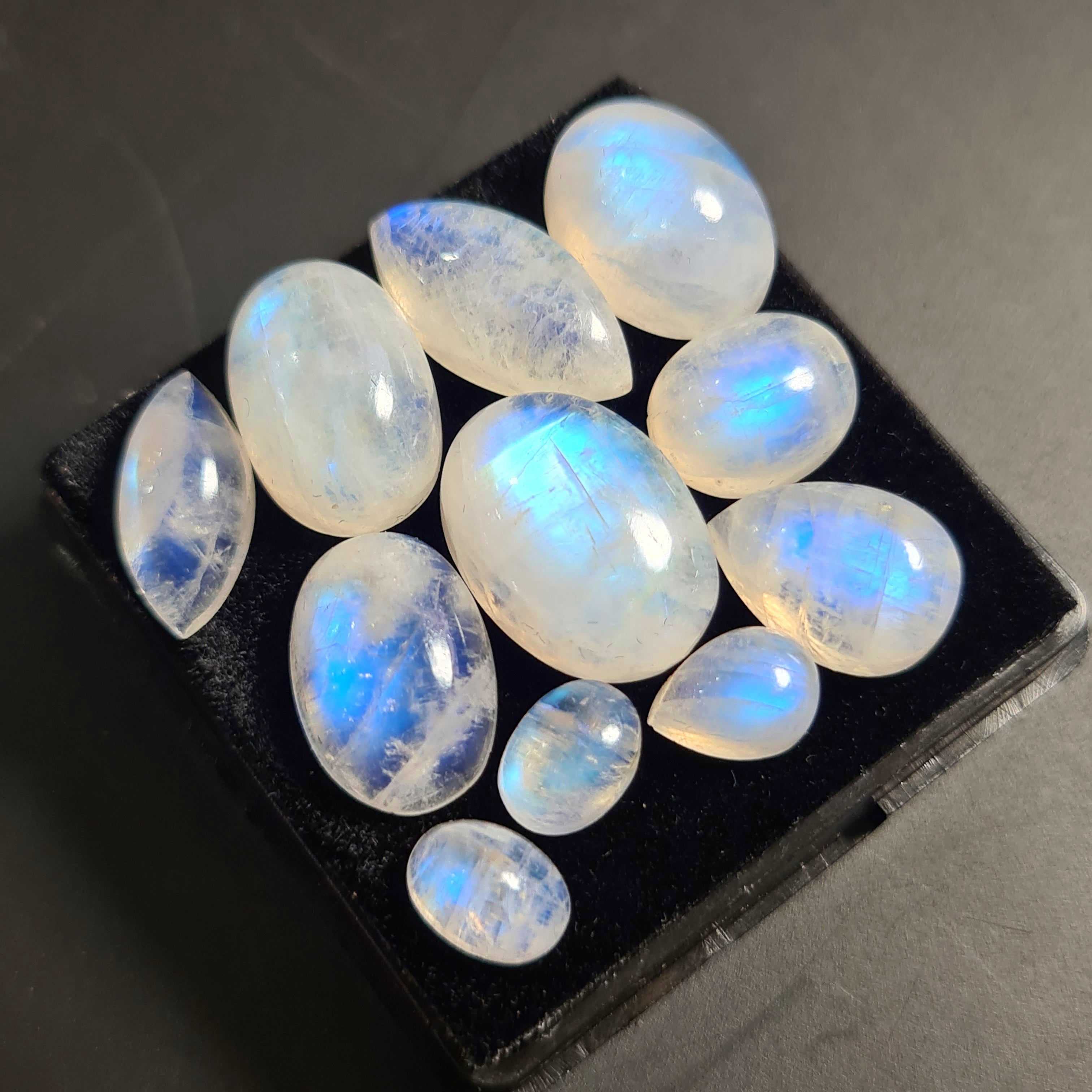 11 Pcs Natural Rainbow Moonstone Cabochons |8-16mm | Shape: Mix