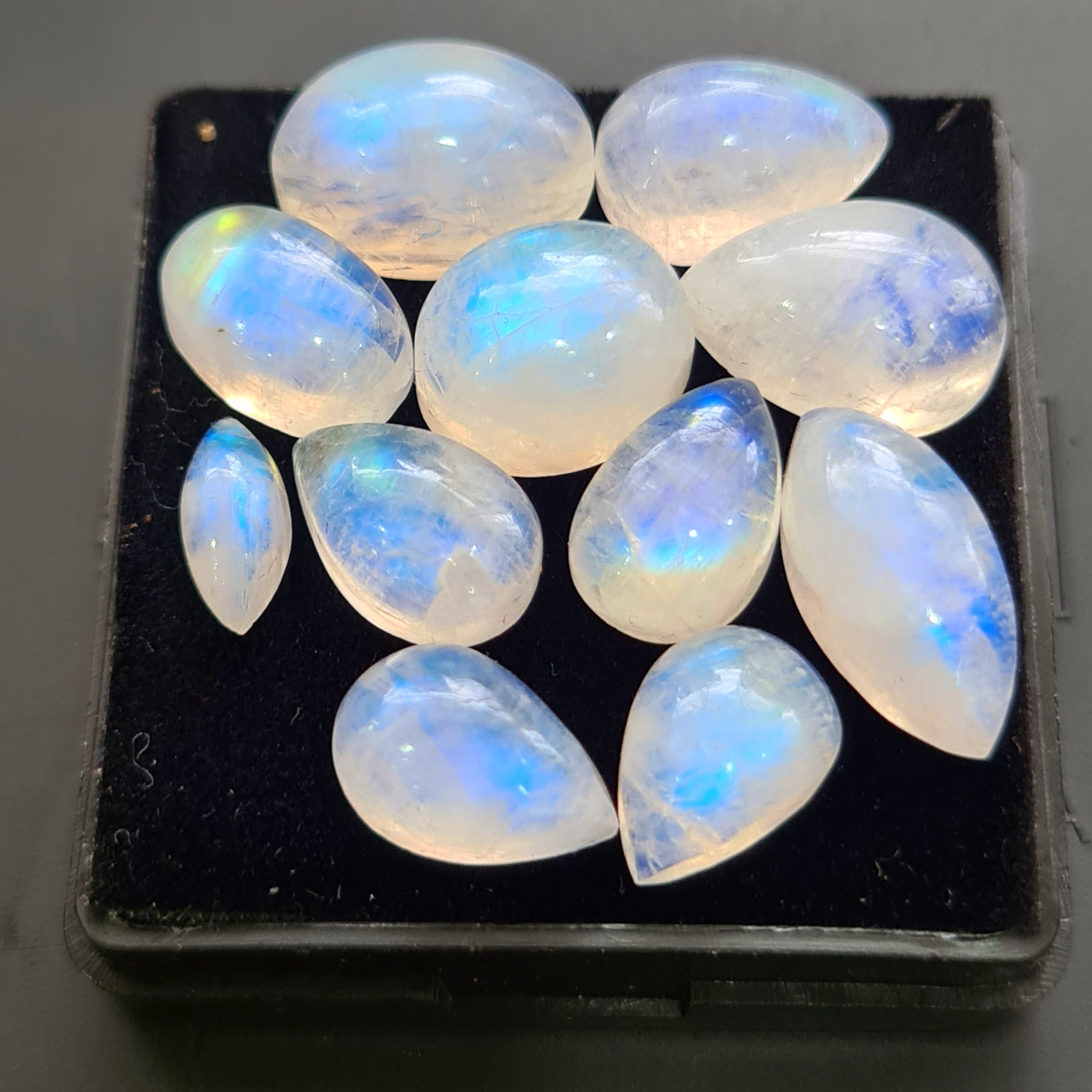 11 Pcs Natural Rainbow Moonstone Cabochons |10-16mm | Shape: Mix
