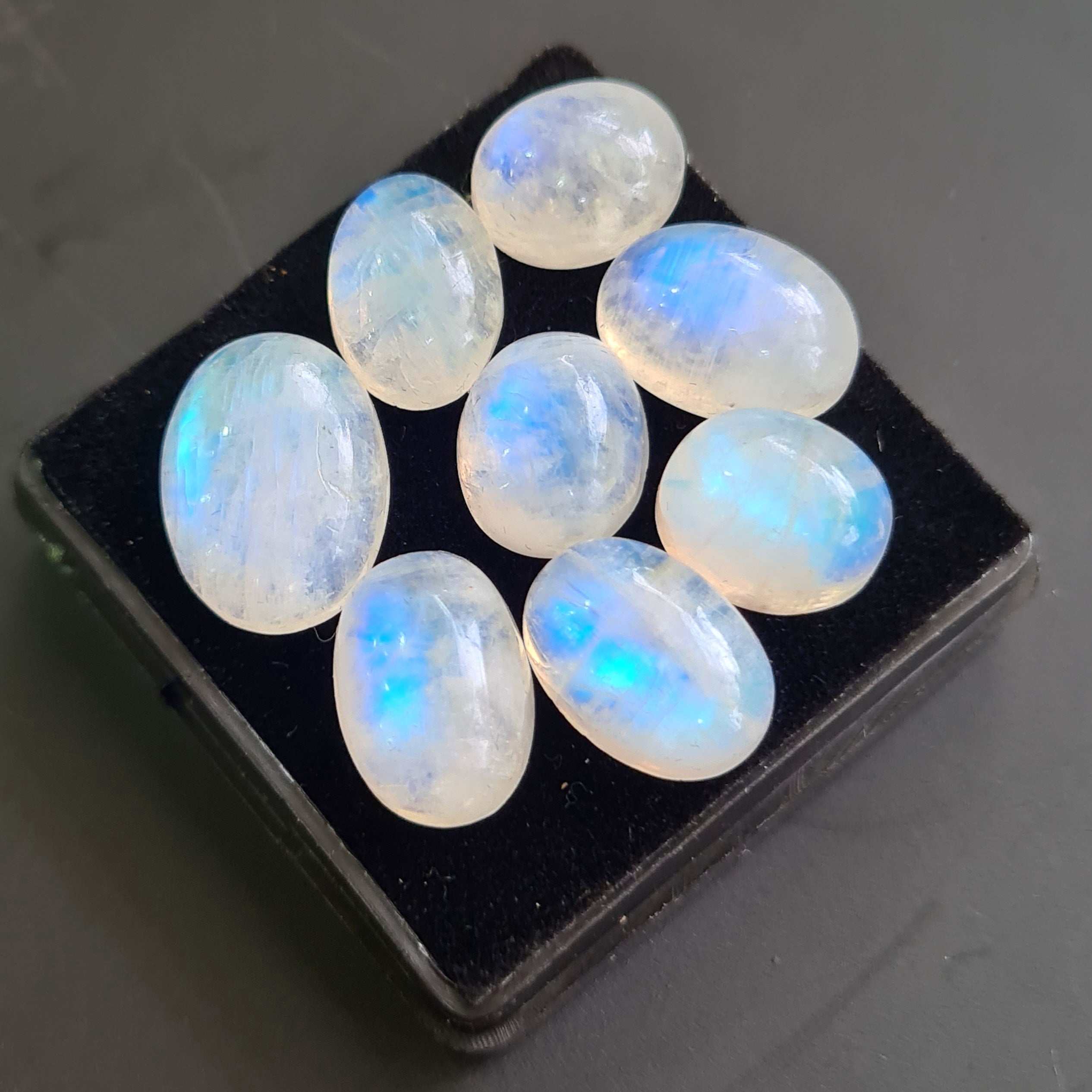 8 Pcs Natural Rainbow Moonstone Cabochons |12-16mm | Shape: Oval