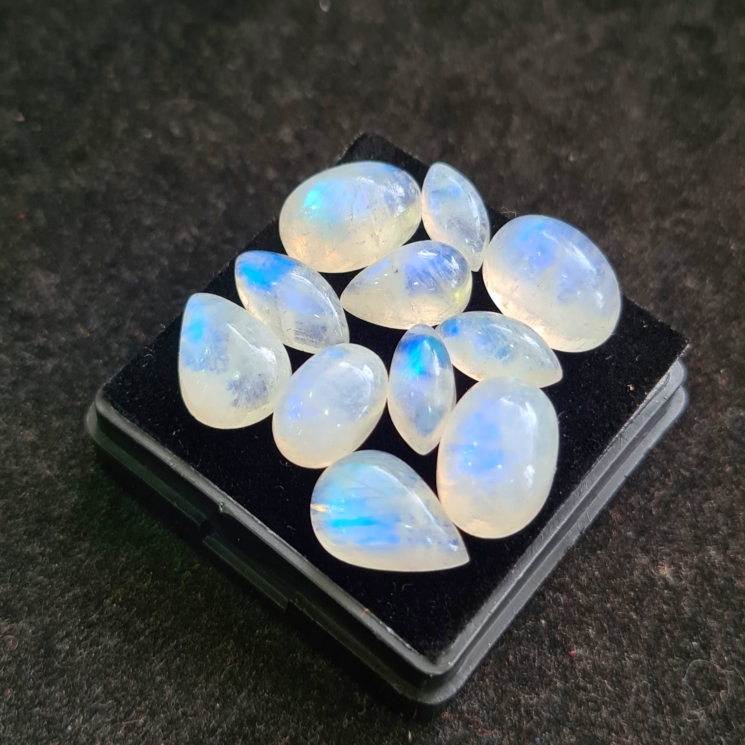 11 Pcs Natural Rainbow Moonstone Cabochons |12-14mm | Shape: Mix